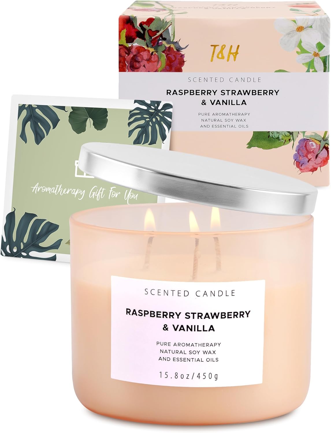 Raspberry Strawberry Vanilla 3 Wick Scented Candle