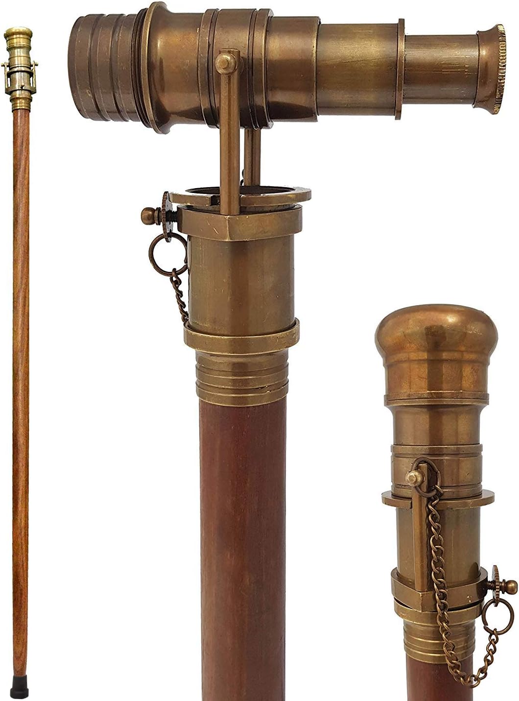 Brass Nautical Telescope Walking Stick with Antique Finish