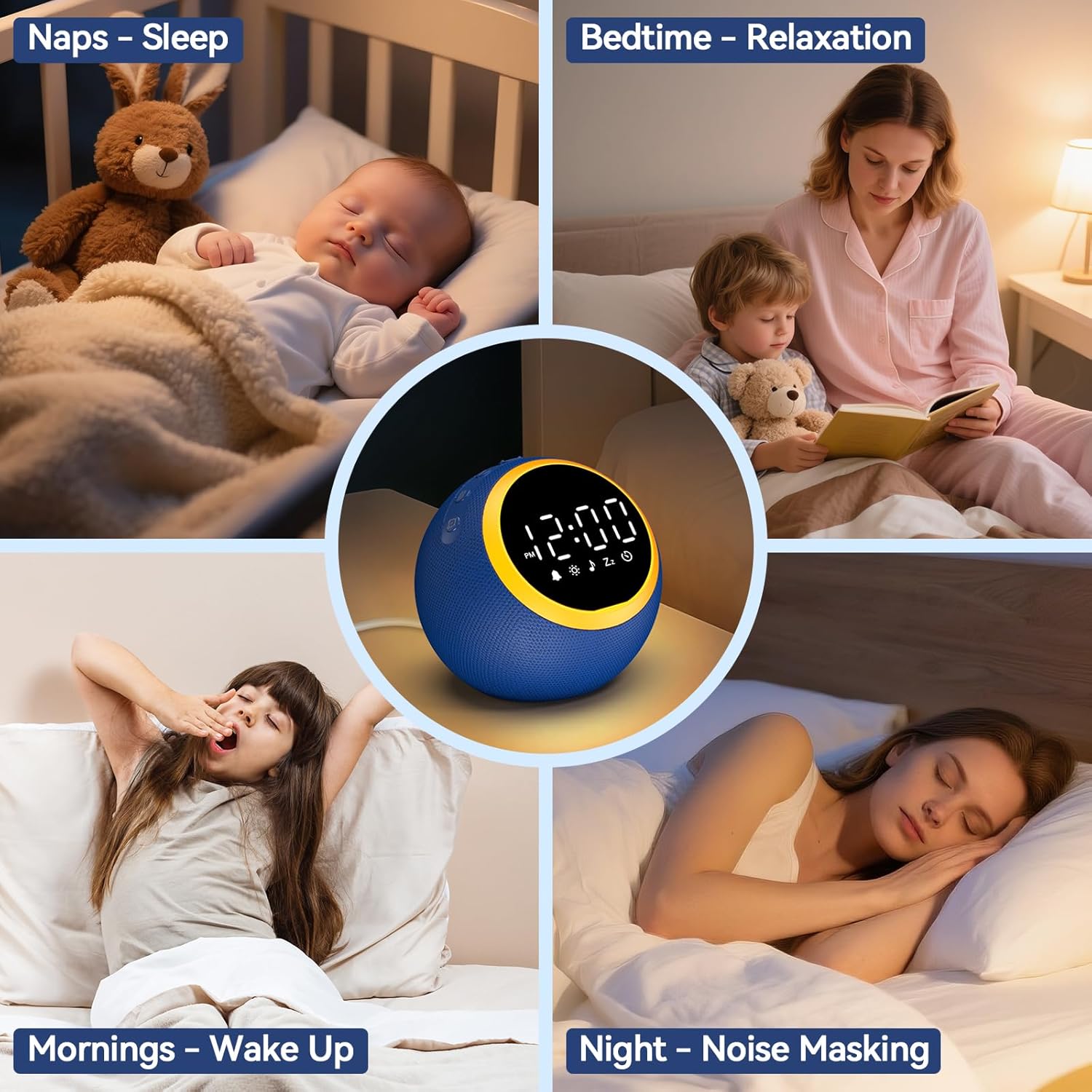 Kids Alarm Clock with Sound Machine and Nightlight