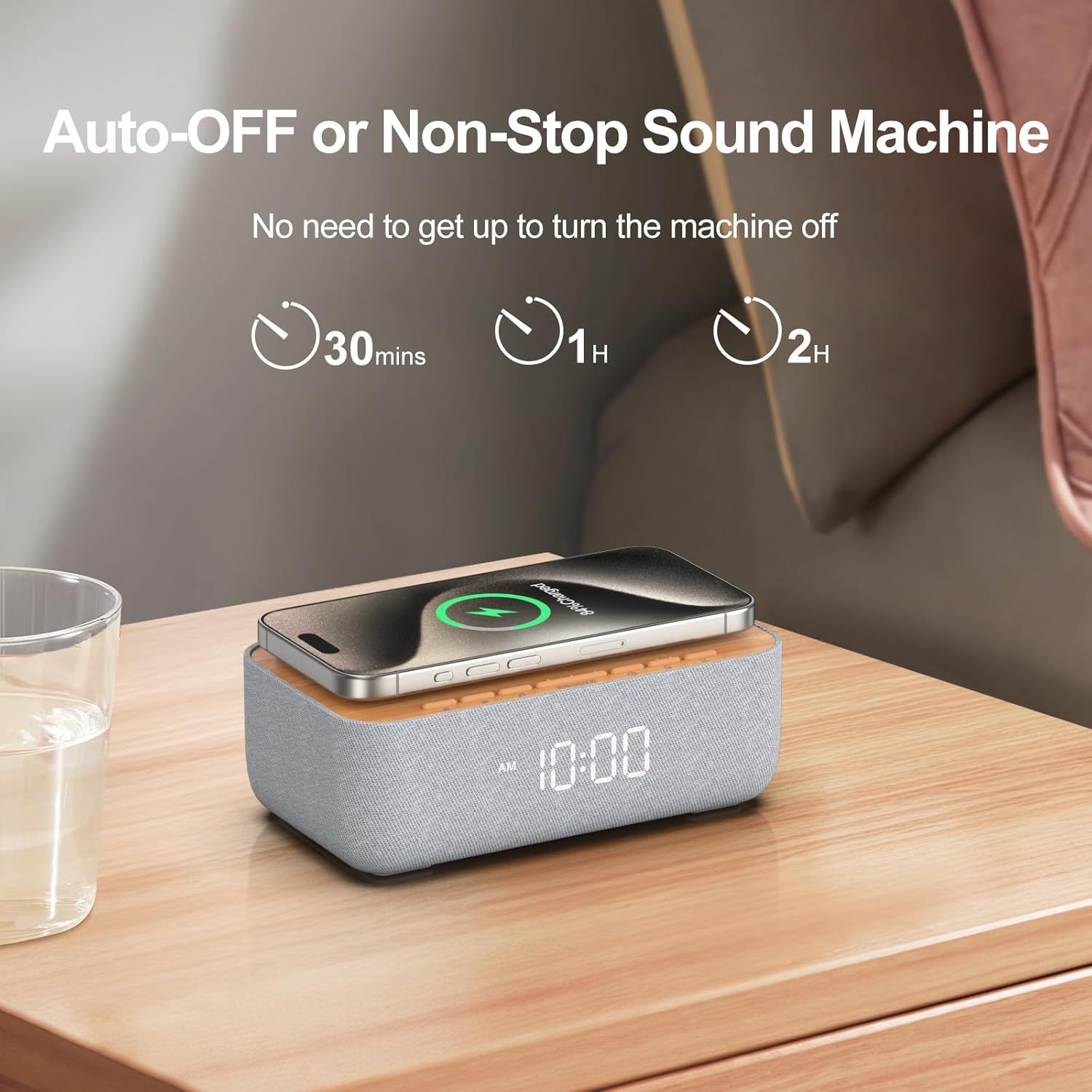 REACHER 15W Magnetic Wireless Charging Alarm Clock with White Noise