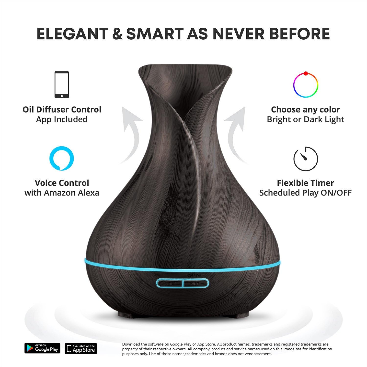 Smart WiFi Essential Oil Diffuser 400ml with Alexa Google Home Voice Control