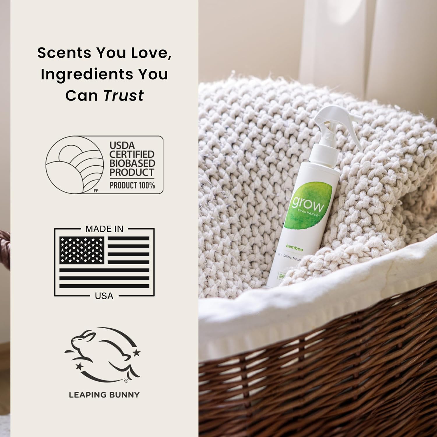 Grow Fragrance Scented Fabric Room Air Freshener Spray - 5 oz Bamboo 2-Pack