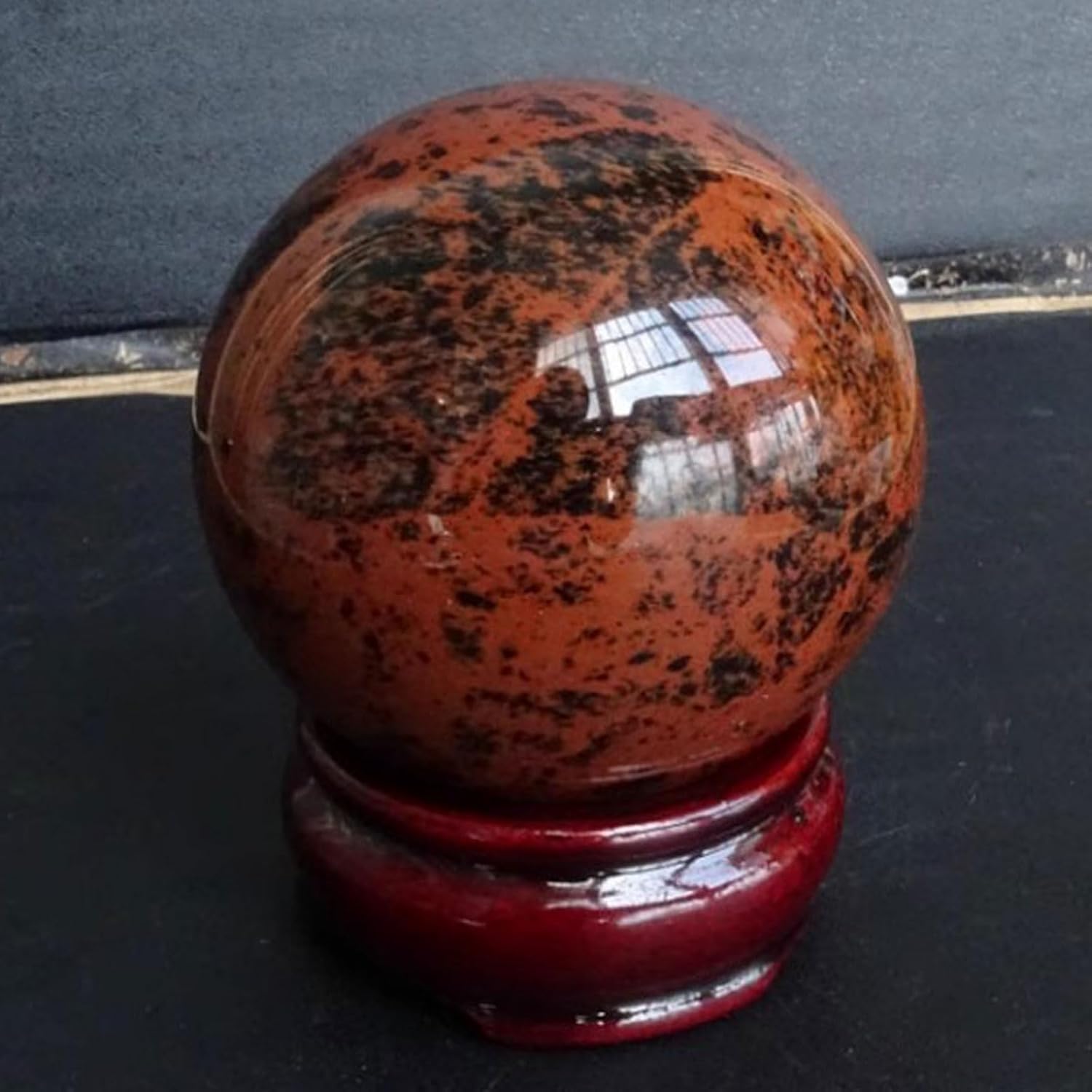 Red Obsidian Sphere with Stand for Feng Shui and Meditation