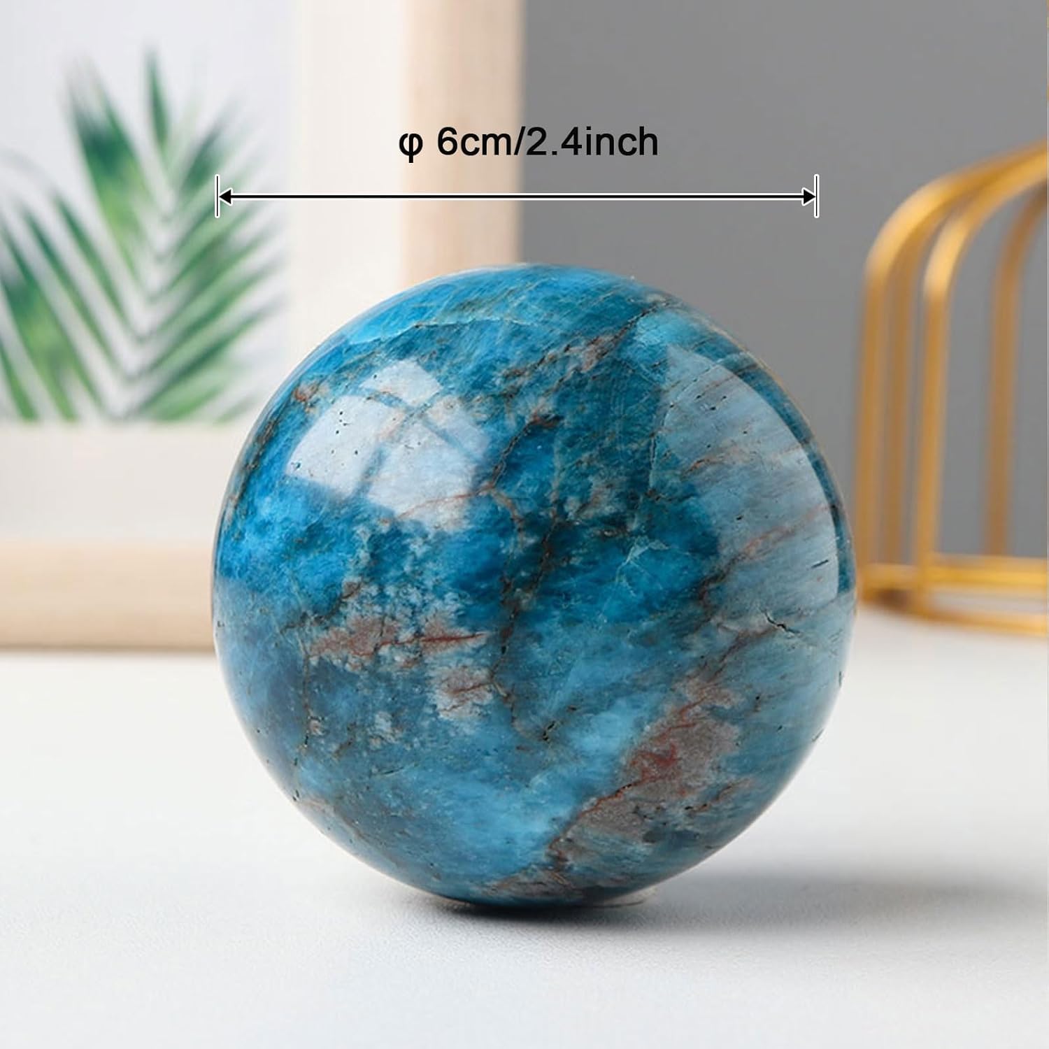 Blue Apatite Crystal Ball with Wood Stand 60mm