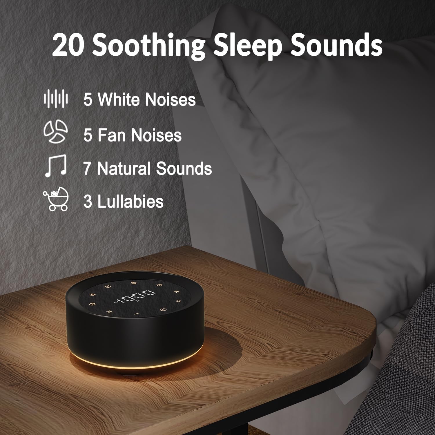 White Noise Sound Machine with Alarm Clock and Night Light