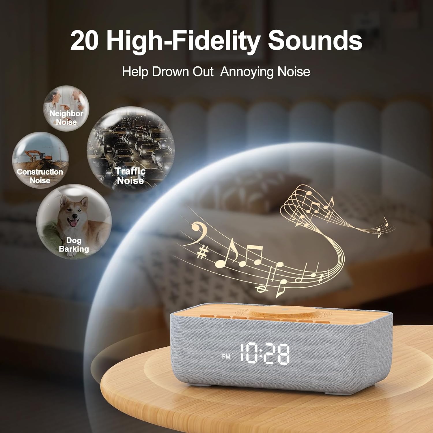 REACHER 15W Magnetic Wireless Charging Alarm Clock with White Noise