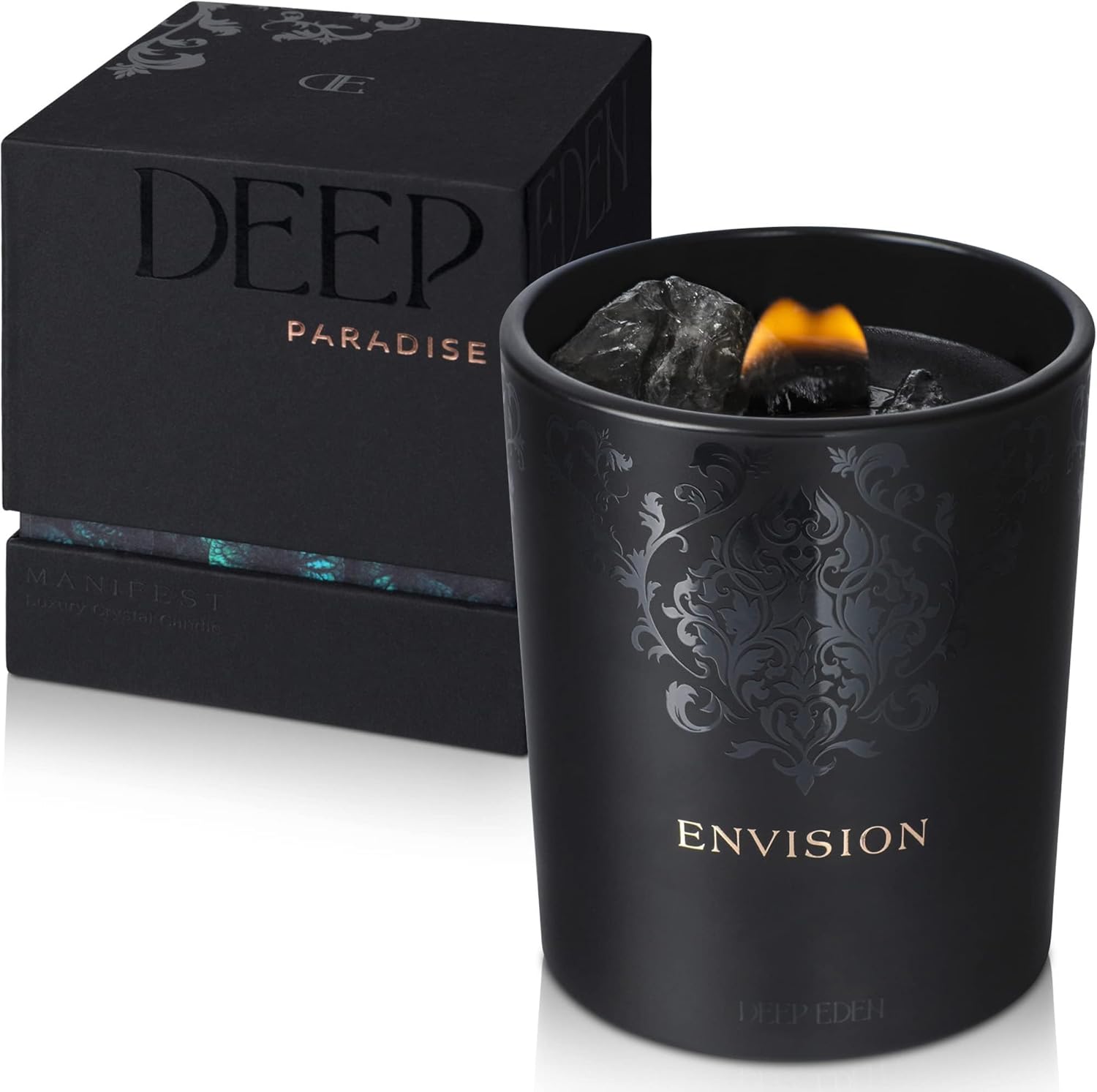 Deep Eden Scented Candle with Crystal 74 Oz Black