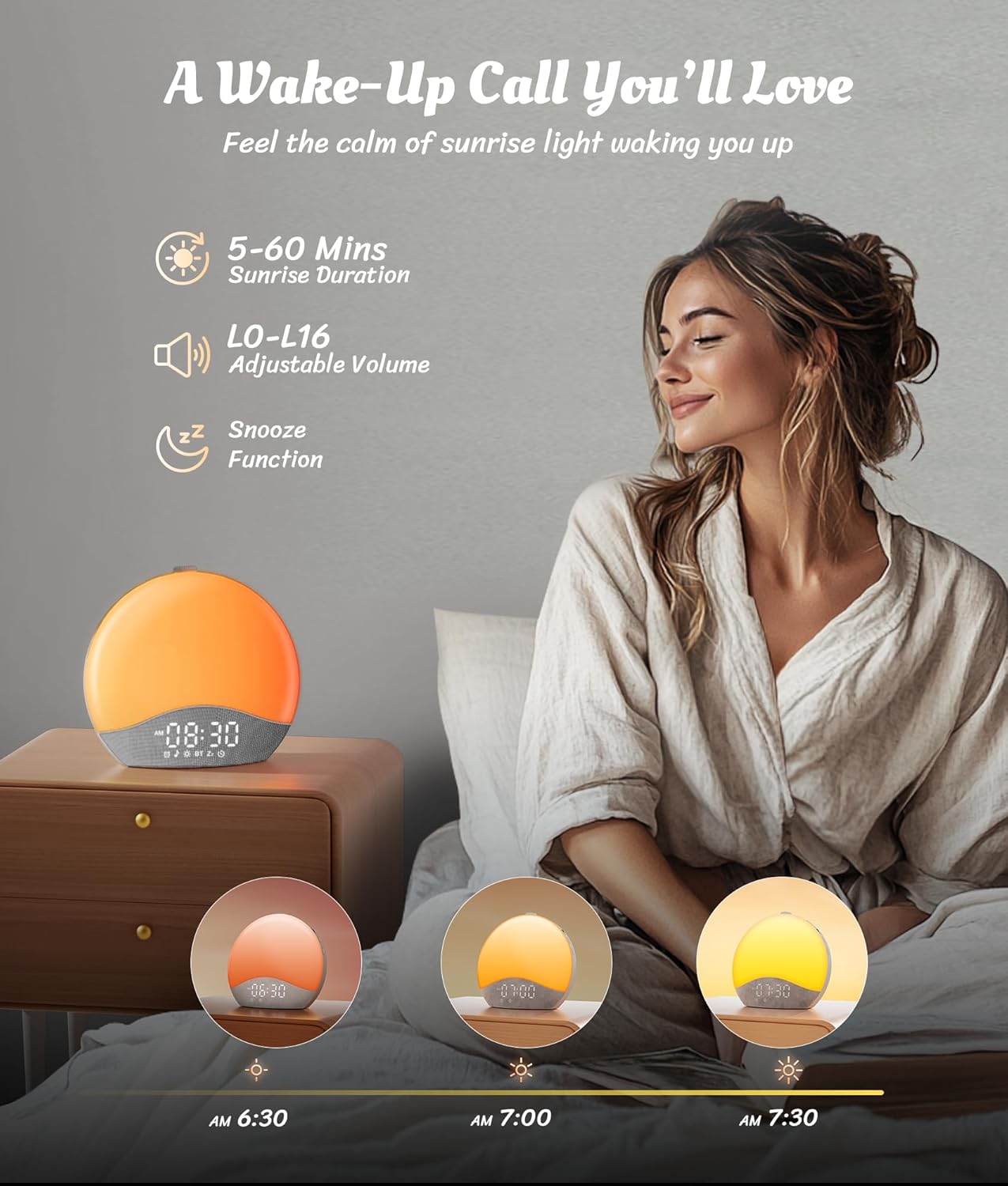 Ecozy Sunrise Alarm Clock with 26 Sounds and 17 Night Lights