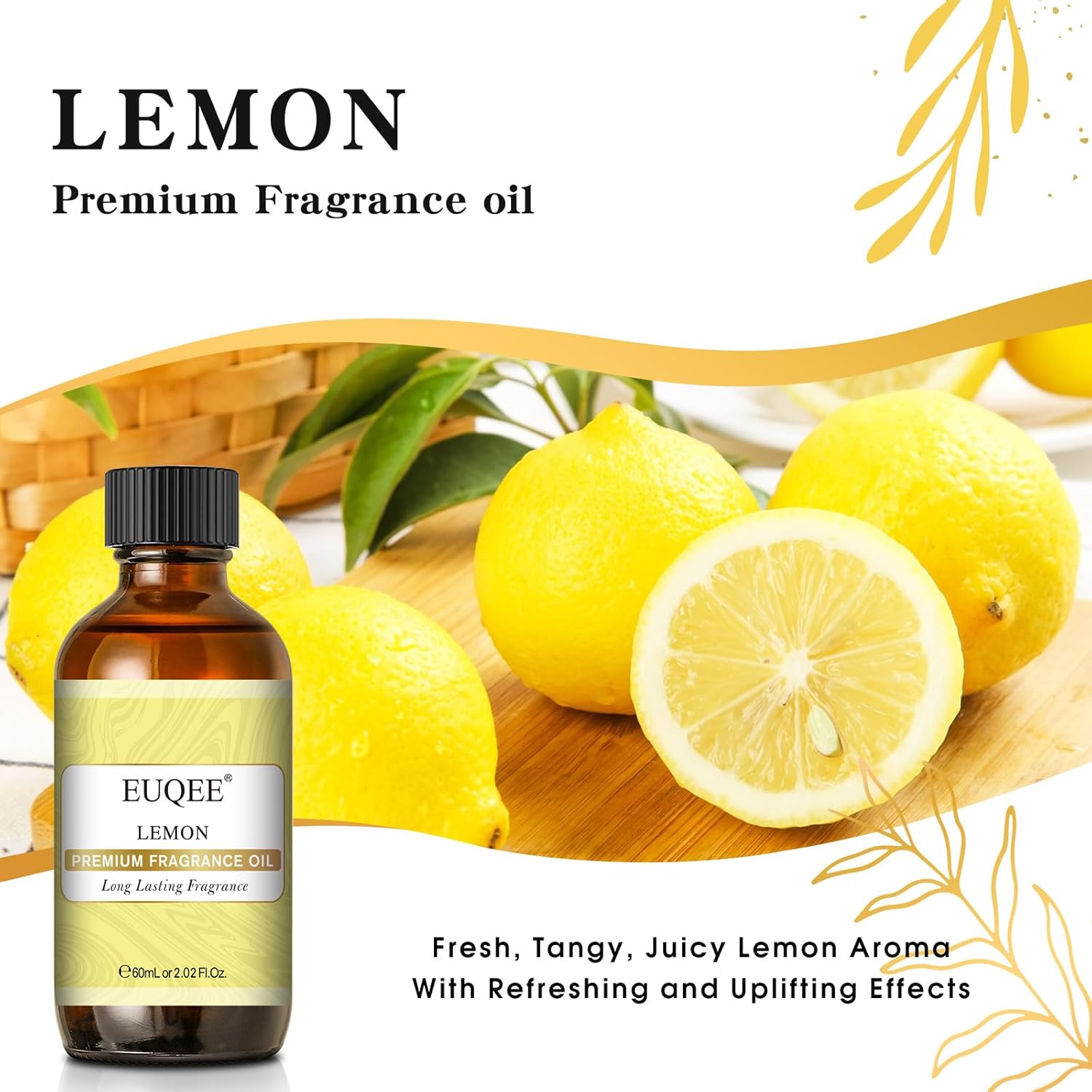 EUQEE Lemon Essential Oil 202 Fl Oz with Glass Dropper