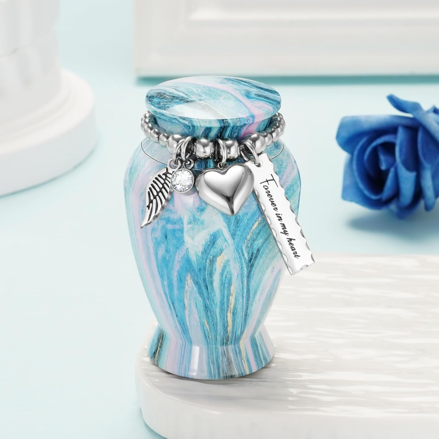 Dletay Small Urns for Human Ashes Ocean Blue Mini Cremation Urn