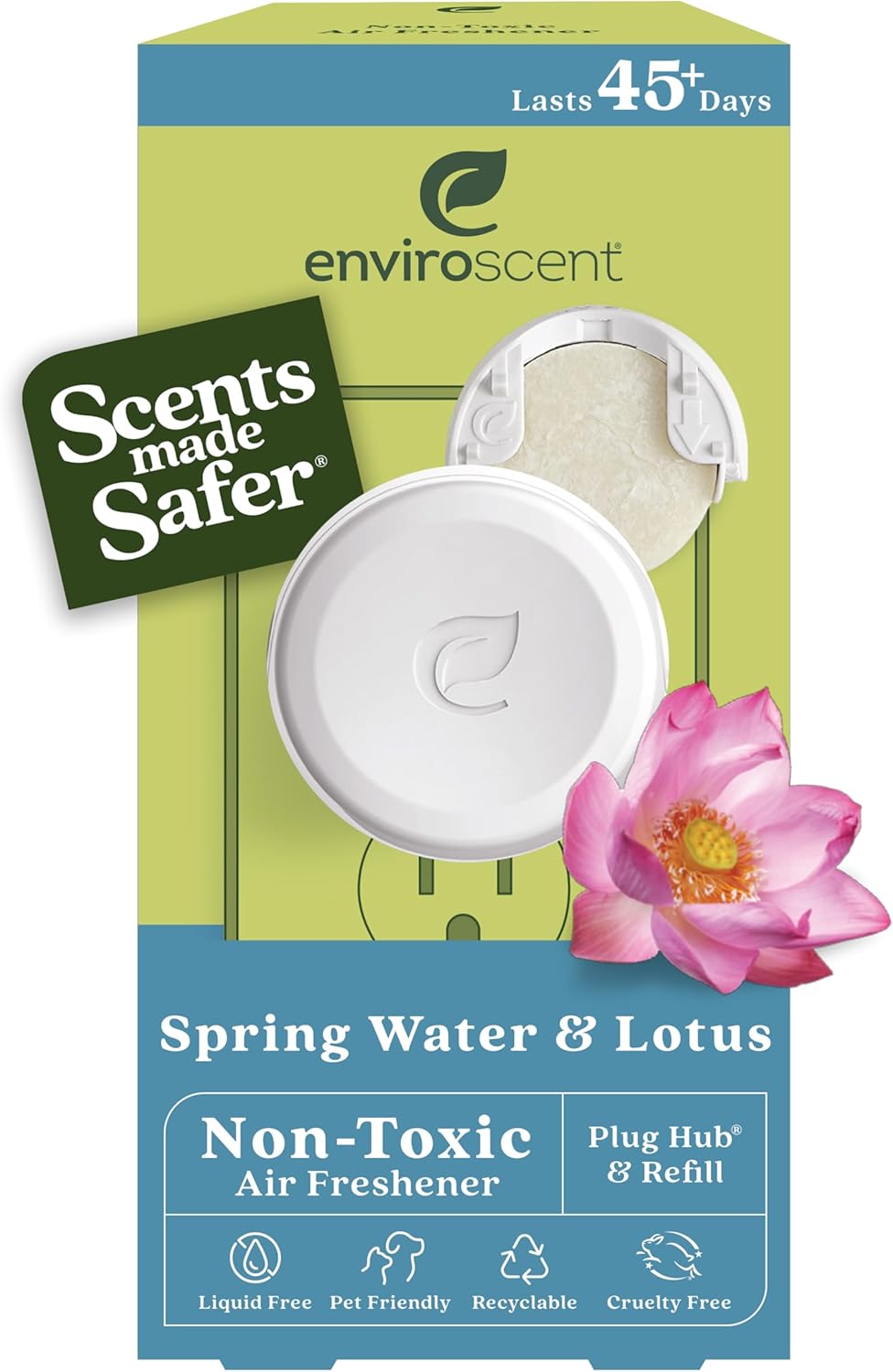 Enviroscent Non-Toxic Air Freshener Spring Water Lotus Plug In