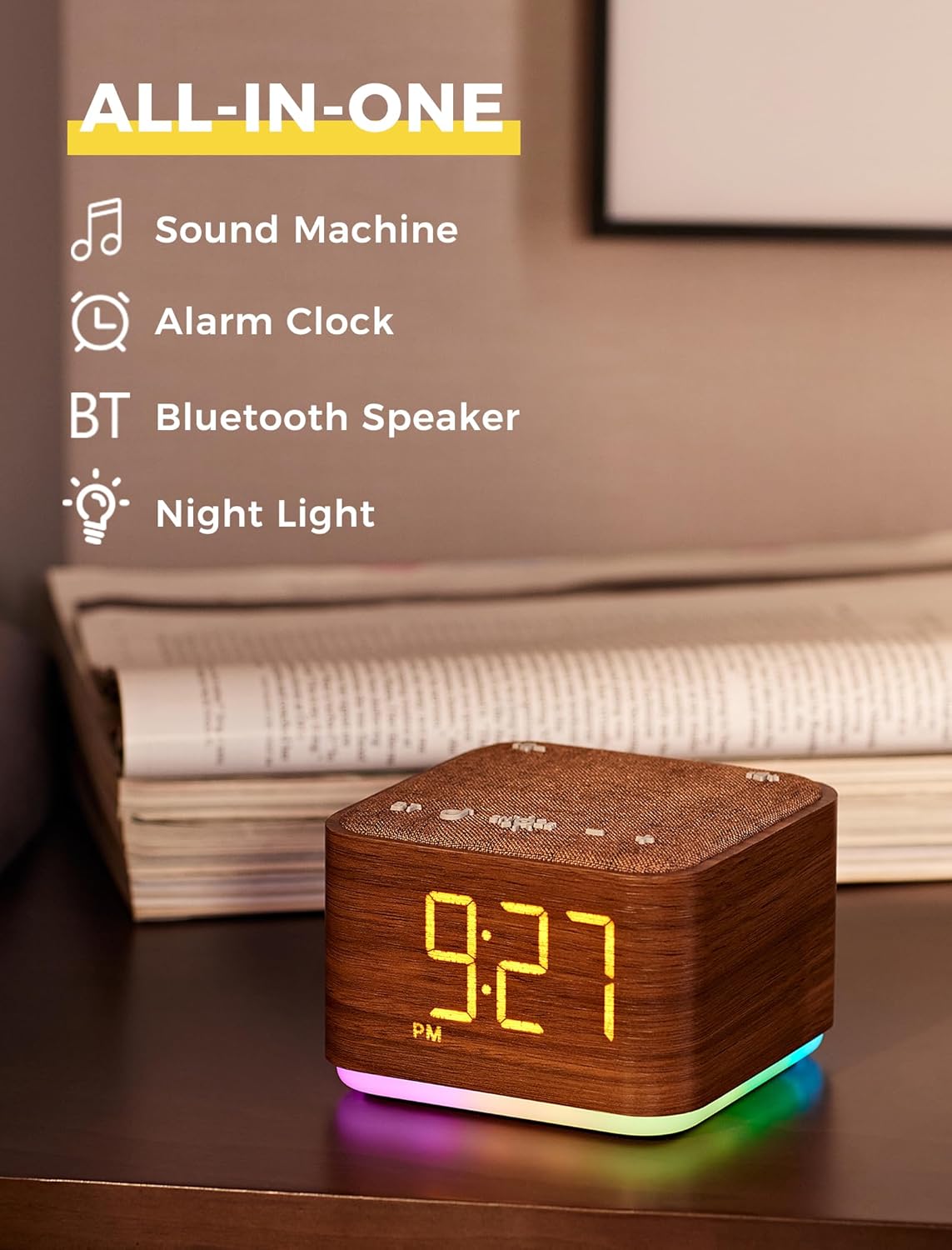 Mojikoo Sound Machine Alarm Clock with Bluetooth and Night Light 1