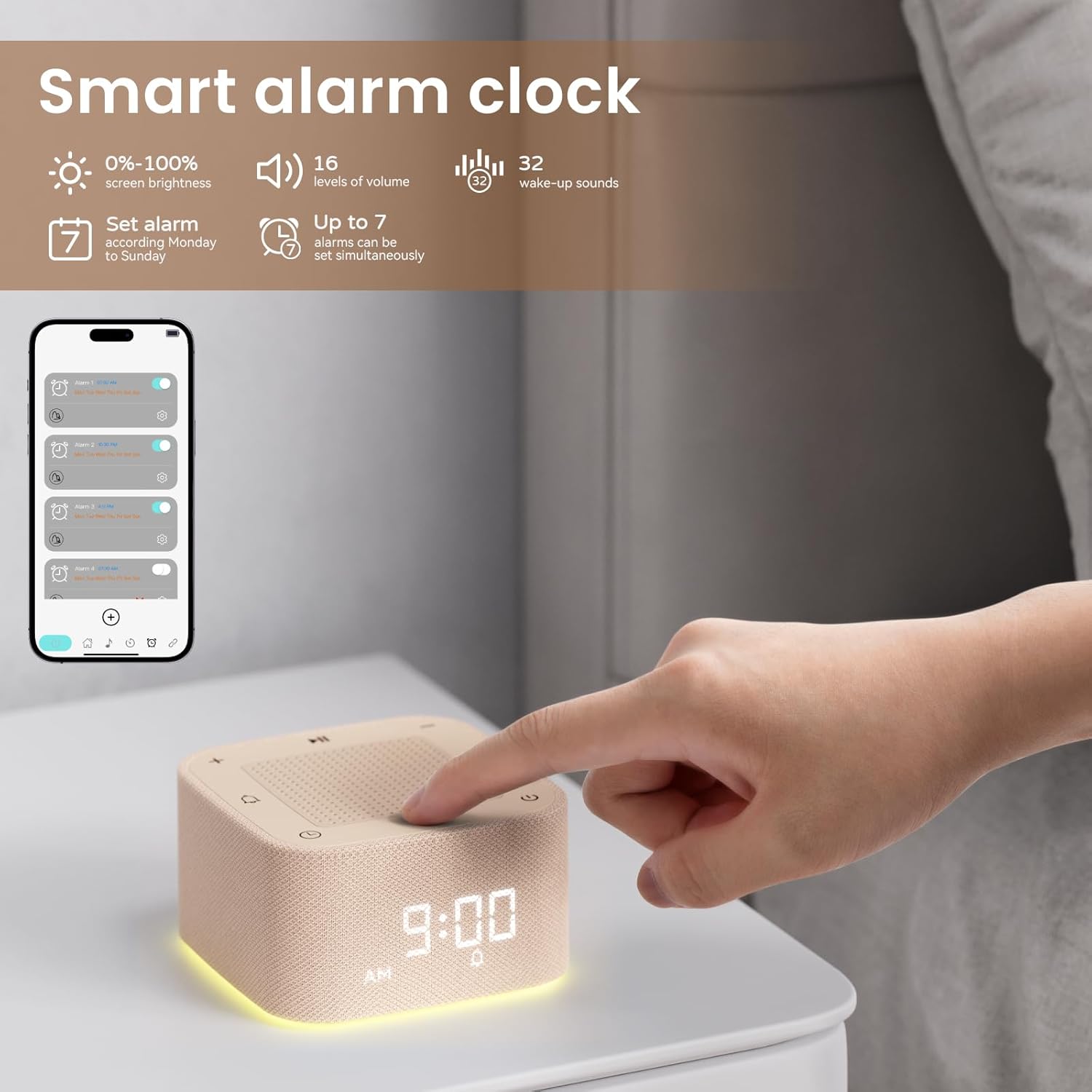 Augnner Sound Machine Alarm Clock with 32 Sounds and 8 Night Lights