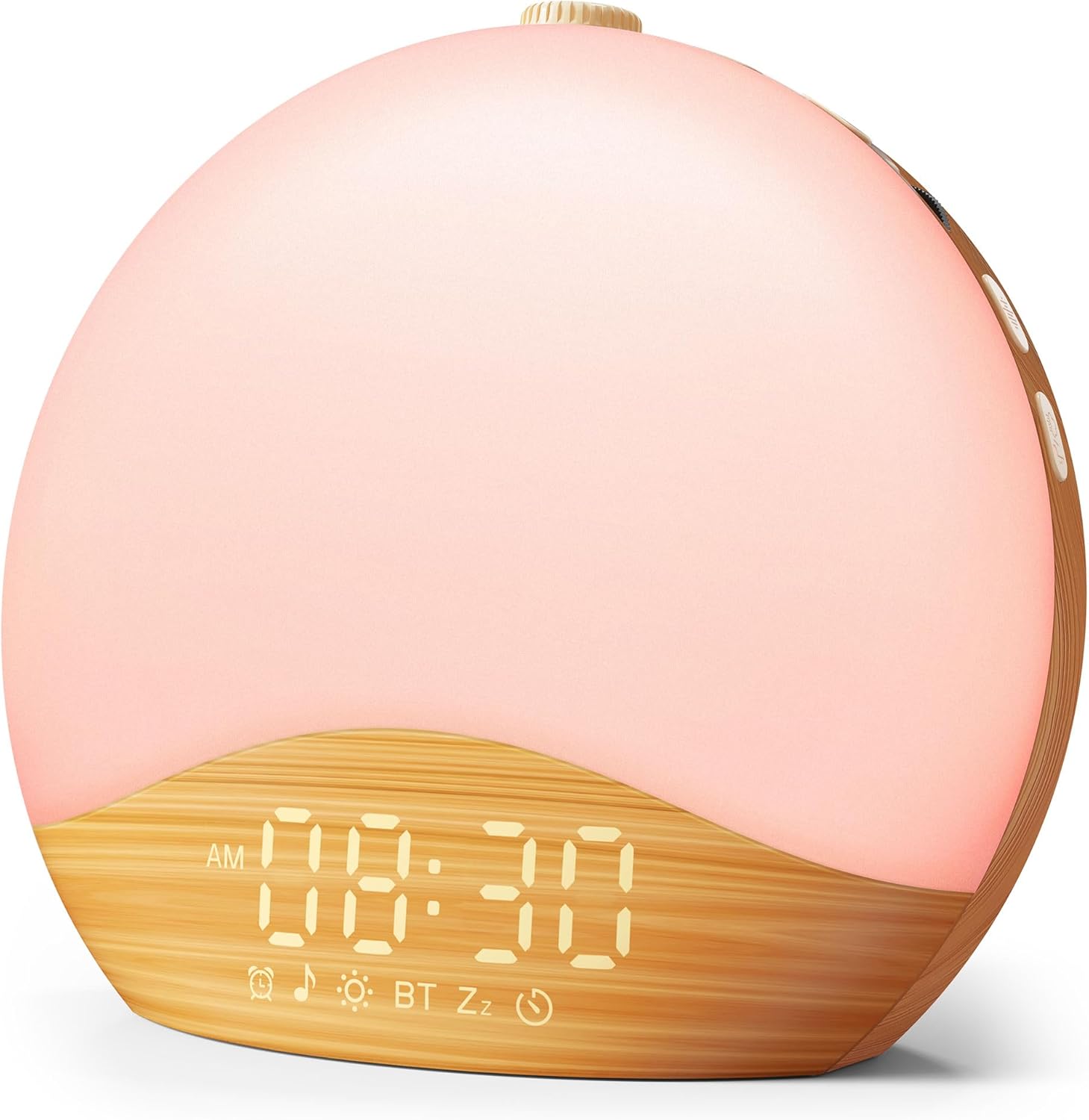ecozy Wood Grain Sunrise Alarm Clock with 26 Sounds and 17 Night Lights