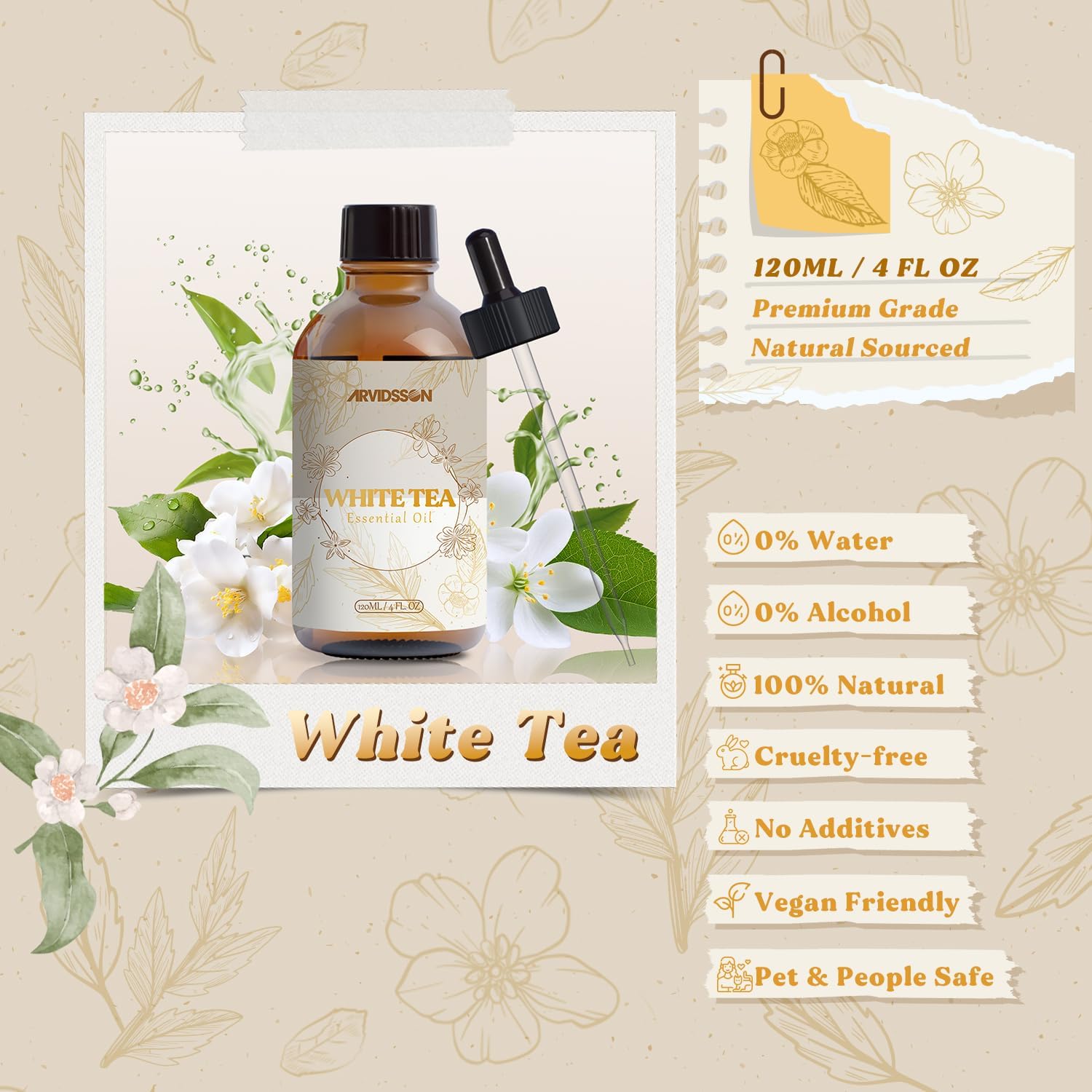 White Tea Essential Oil 4 Fl Oz - Natural Aromatherapy Oil