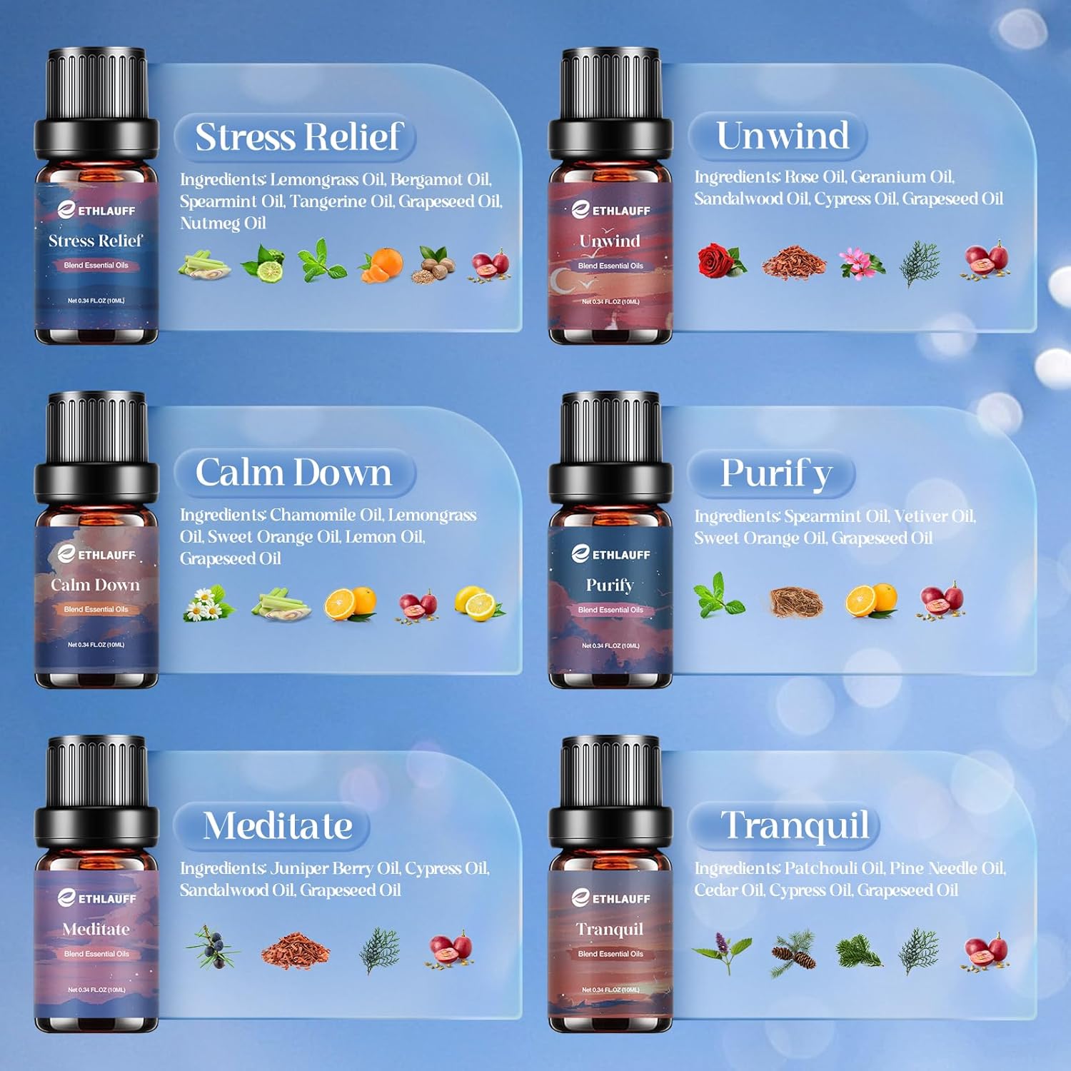Ethlauff Essential Oil Set 6x10ml for Diffusers