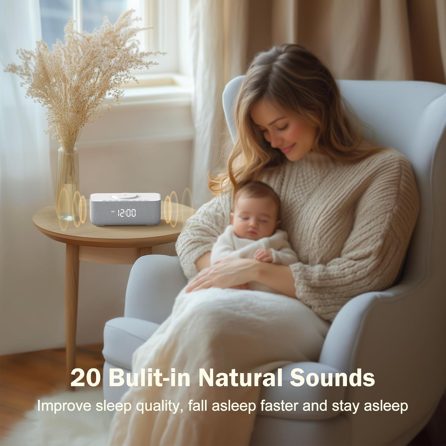 REACHER 15W Fast Wireless Charging Alarm Clock with White Noise Machine