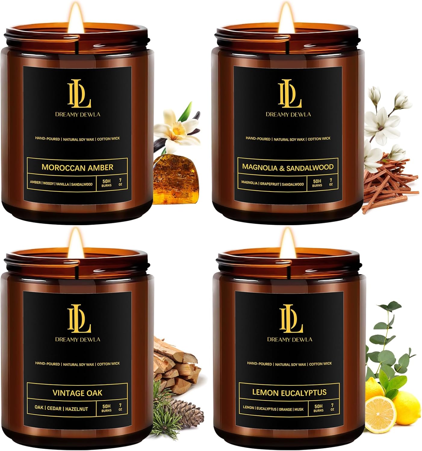DL DREAMY DEWLA Scented Candles 4 Pack Set