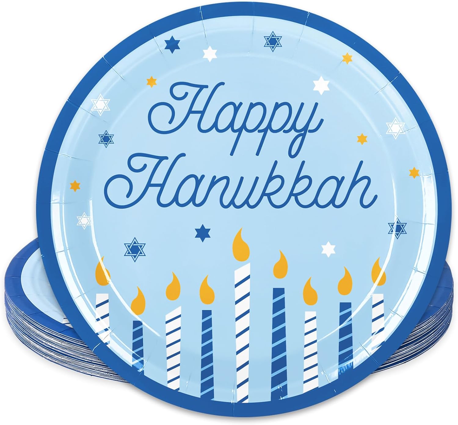 Whaline 24Pcs Happy Hanukkah Paper Plates
