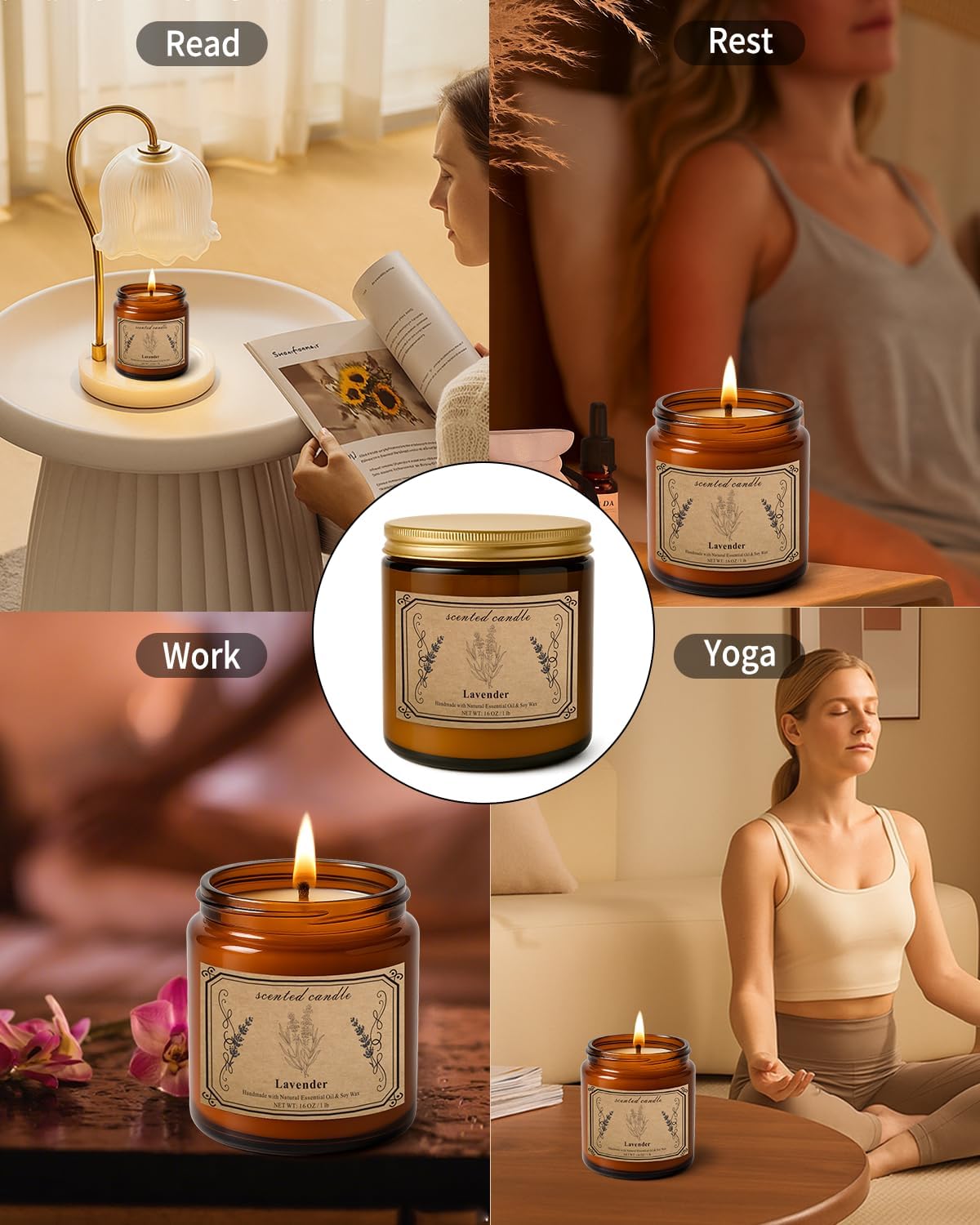 POOTES 16oz Soy Wax Lavender Candle 100 Hour Burn