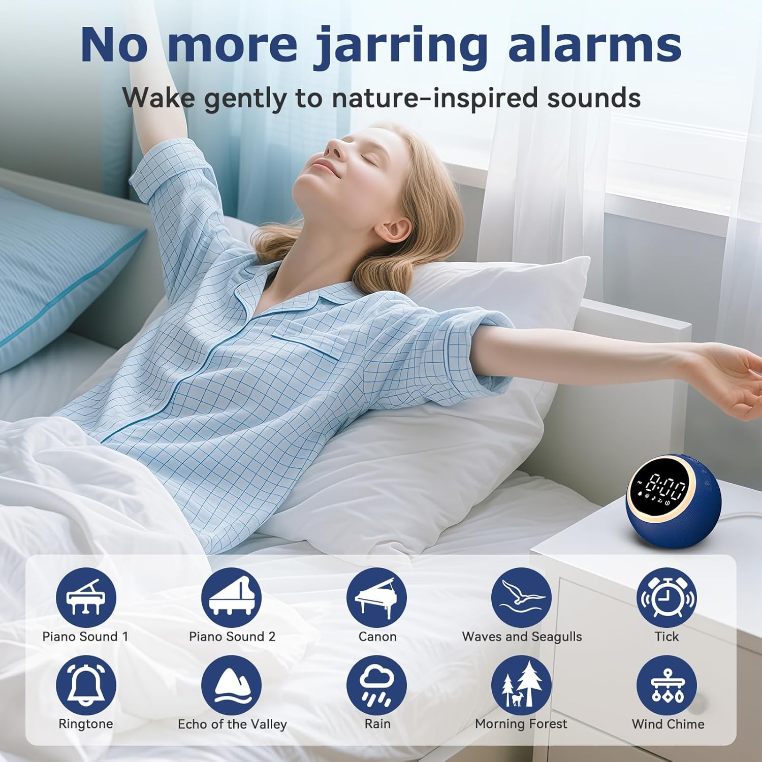 Kids Alarm Clock with Sound Machine and Nightlight
