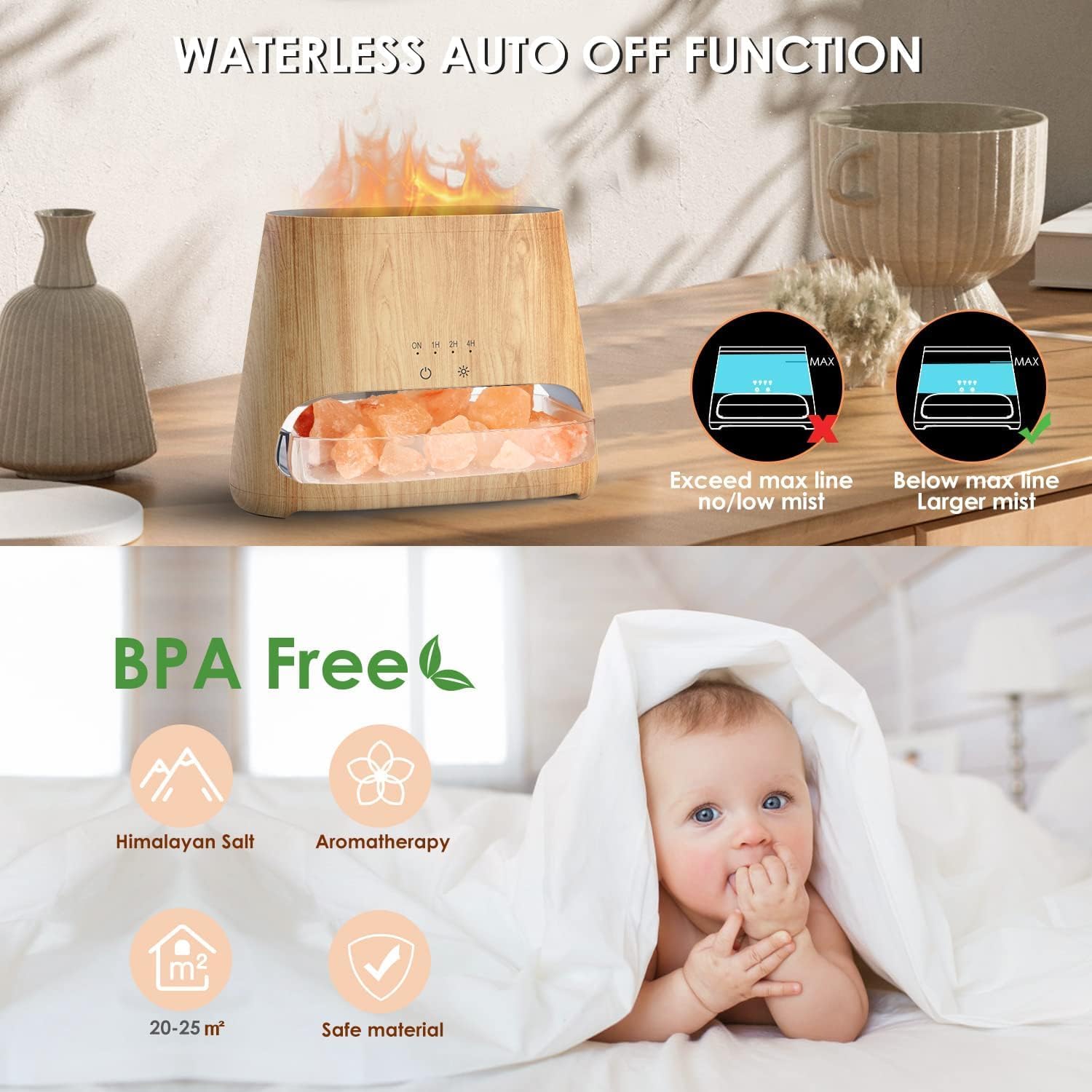 SALKING 2-in-1 Ultrasonic Diffuser with Himalayan Salt Lamp