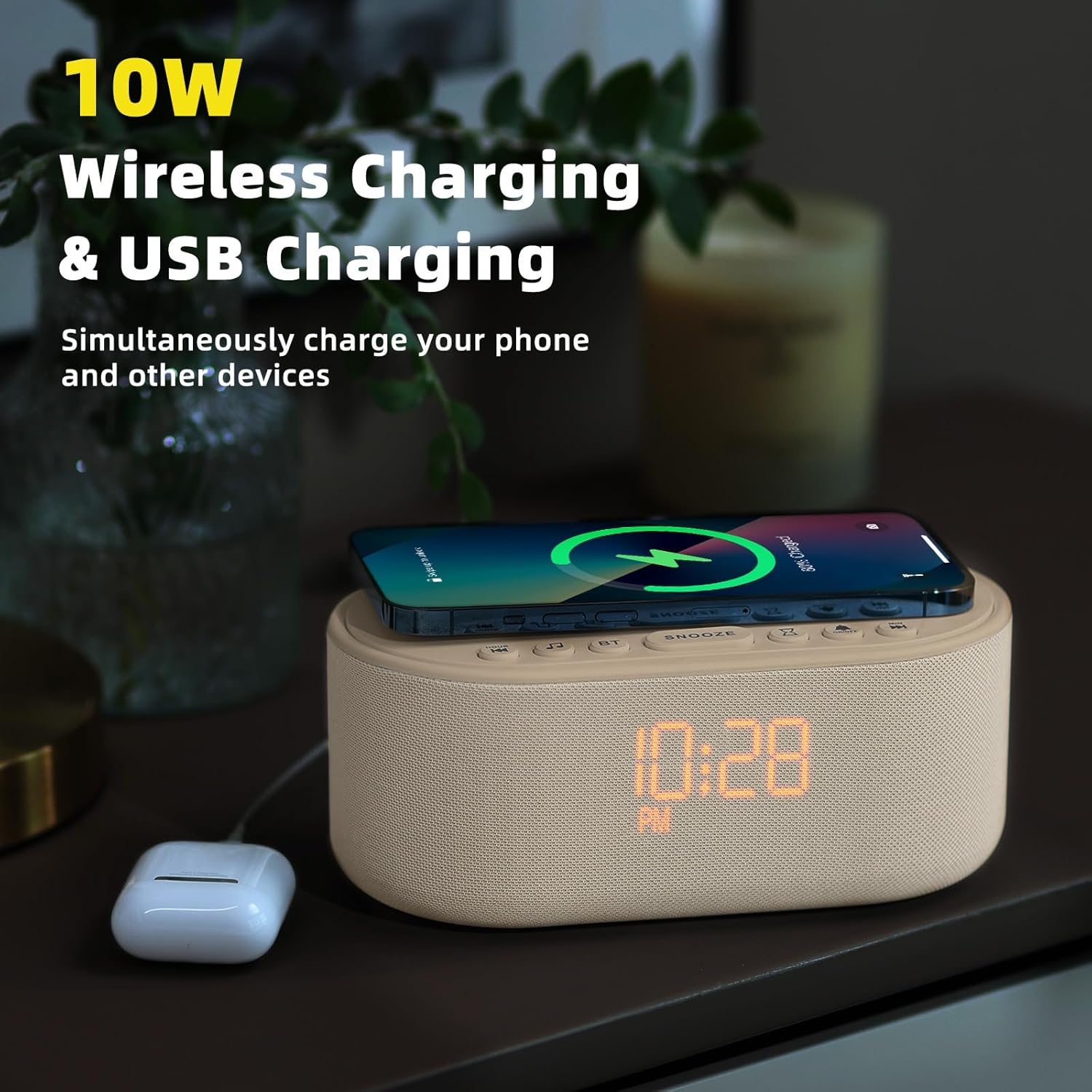 Odokee Sound Machine Alarm Clock with Bluetooth Speaker and Wireless Charging