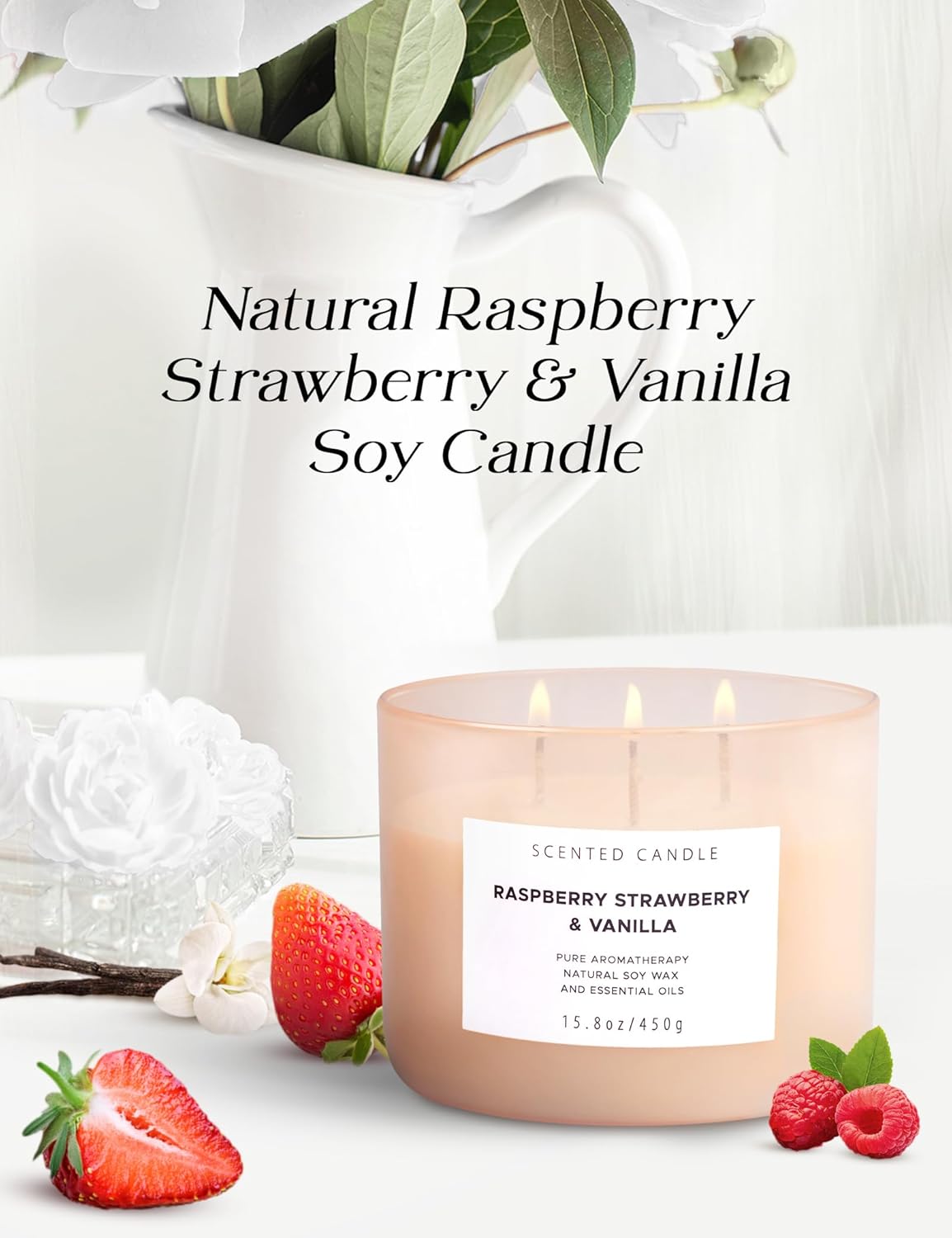 Raspberry Strawberry Vanilla 3 Wick Scented Candle