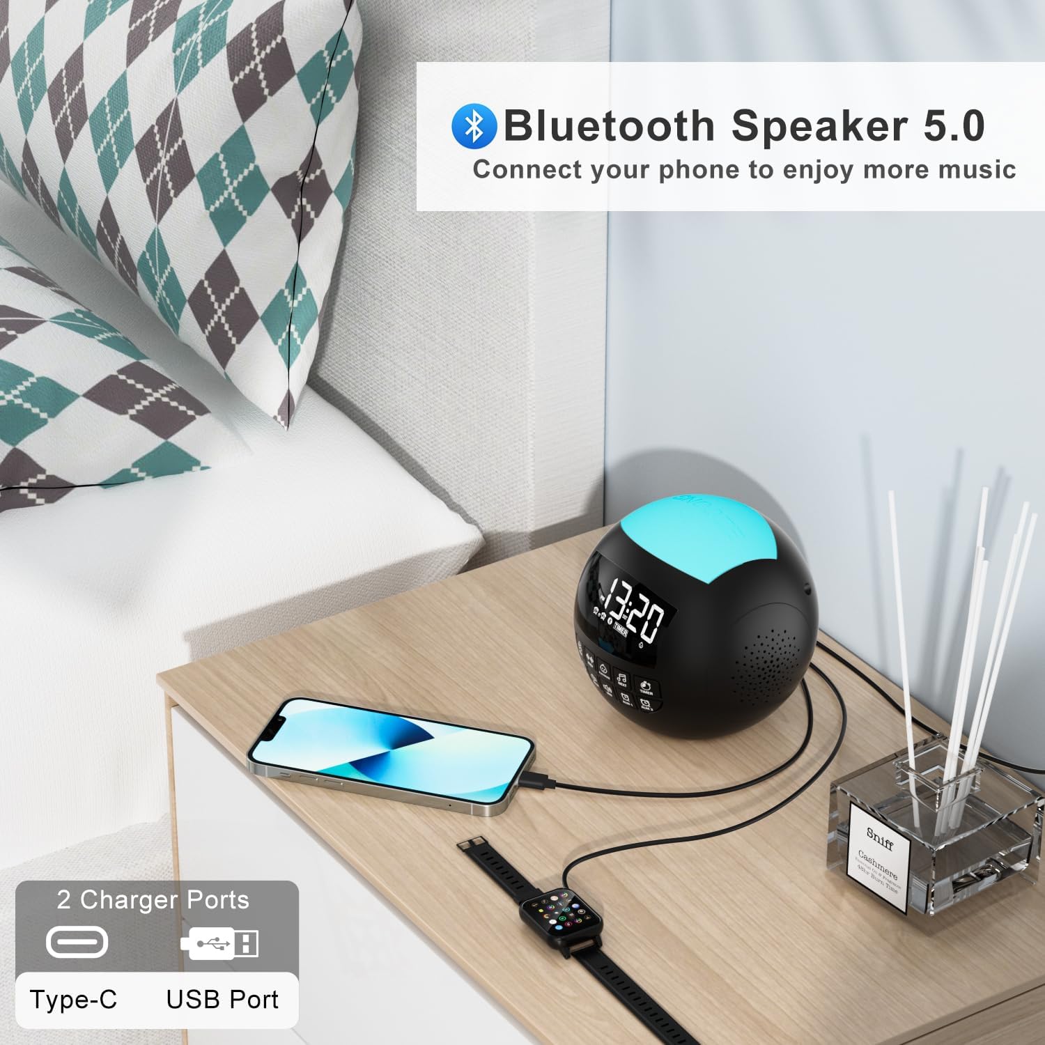 ROCAM 5-in-1 White Noise Machine with Bluetooth and Night Light