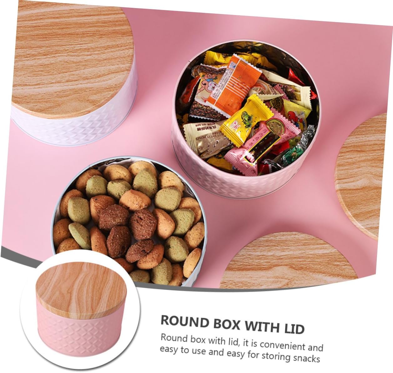 Pink Iron Snack Storage Box with Lid for Cookies and Treats