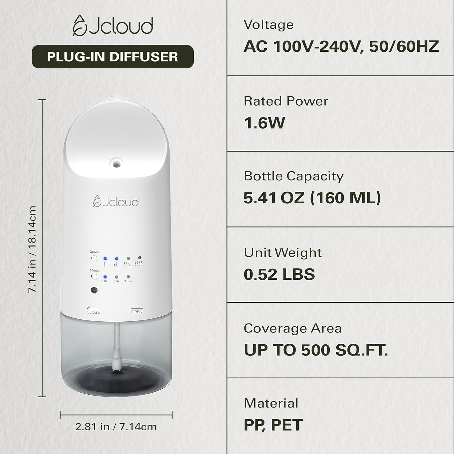 JCLOUD 2025 Waterless Essential Oil Diffuser 160ML Wall Mount White