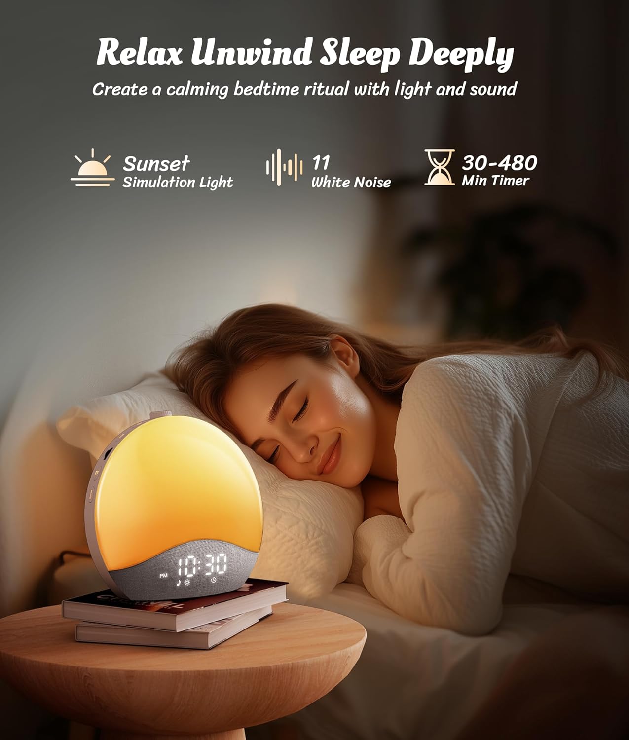 Ecozy Sunrise Alarm Clock with 26 Sounds and 17 Night Lights