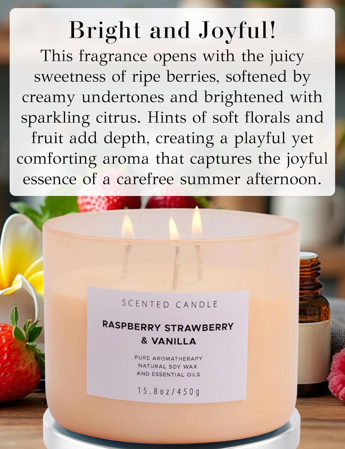Raspberry Strawberry Vanilla 3 Wick Scented Candle