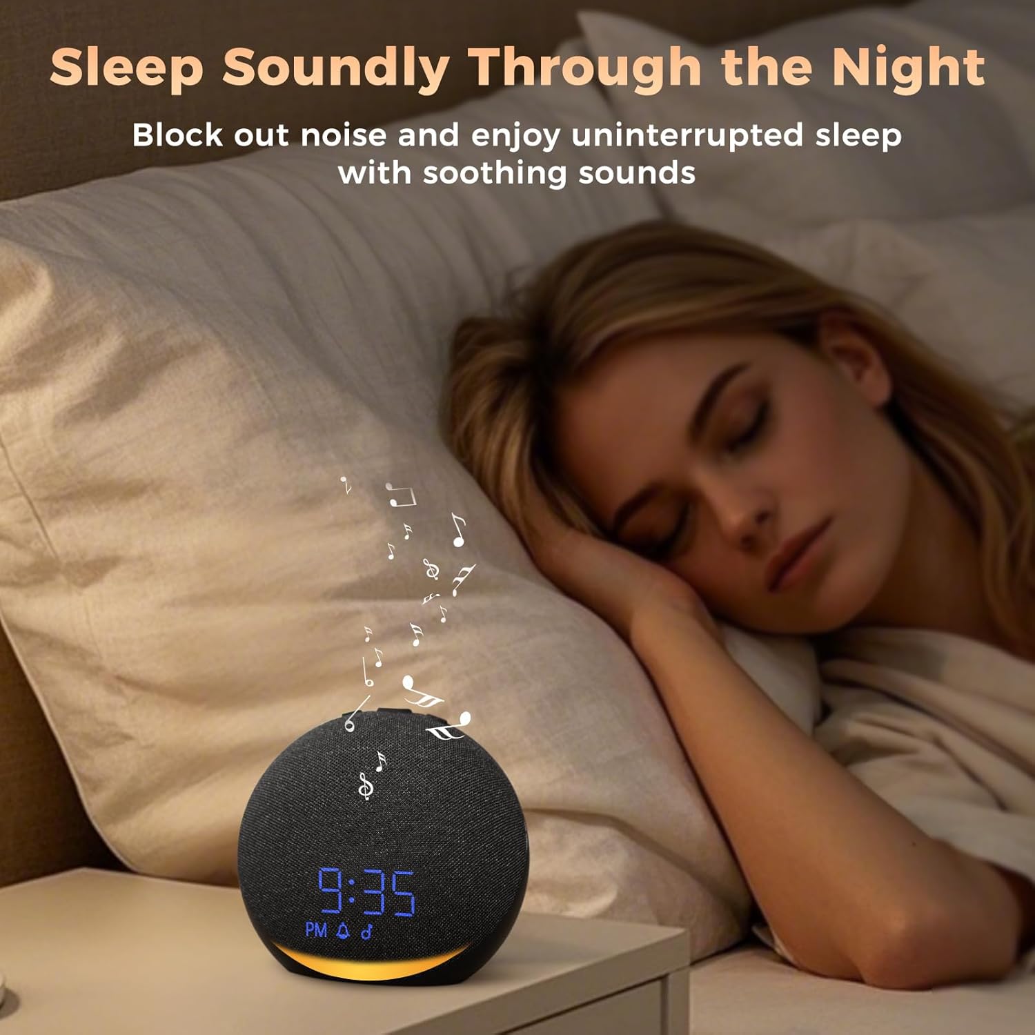 Sound Machine Alarm Clock with Bluetooth Speaker - Dimmable Night Light for Sleep