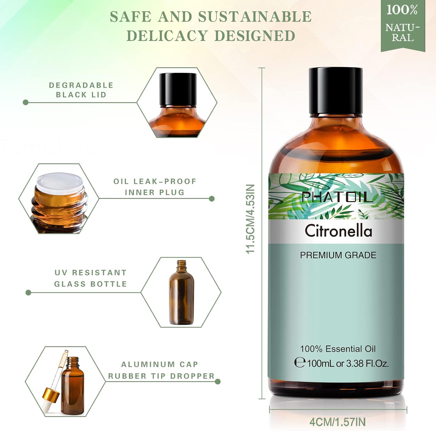 PHATOIL 100ML Citronella Essential Oil for Diffusers and DIY Projects