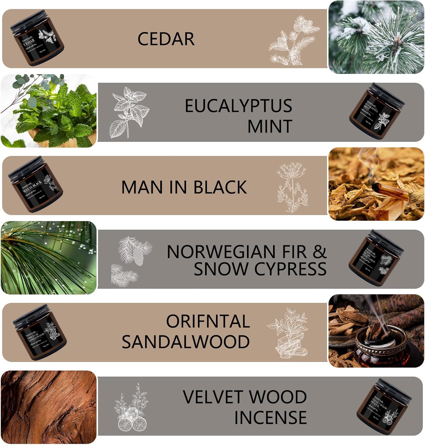 Men Scented Candle Set - 6 Pack Aromatherapy Candles for Home