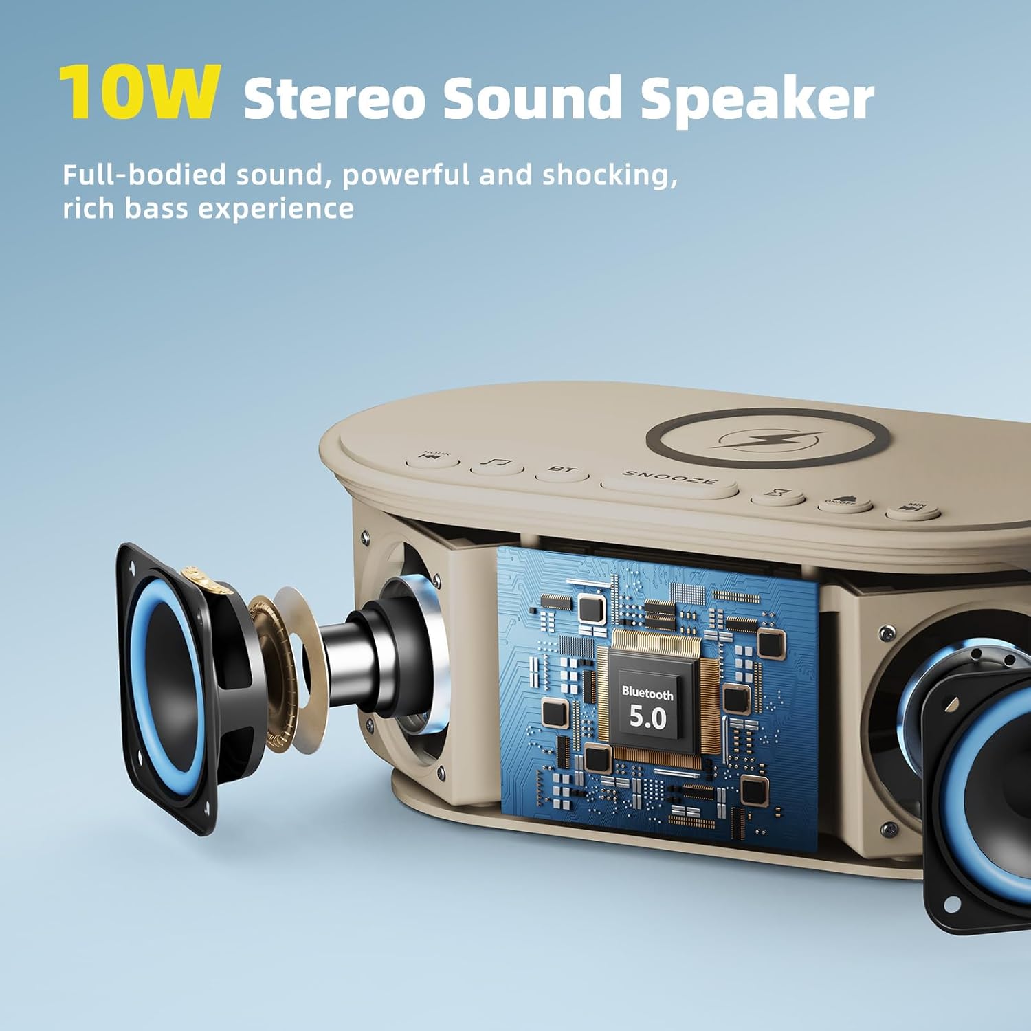 Odokee Sound Machine Alarm Clock with Bluetooth Speaker and Wireless Charging