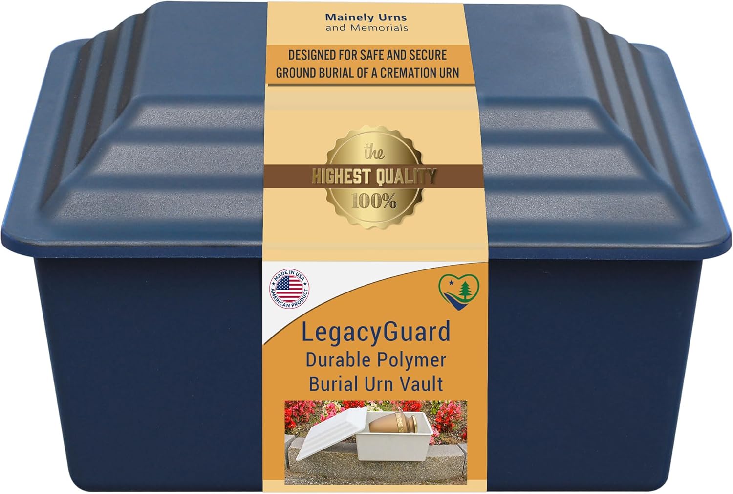 LegacyGuard Durable Polymer Urn Vault - Navy Blue