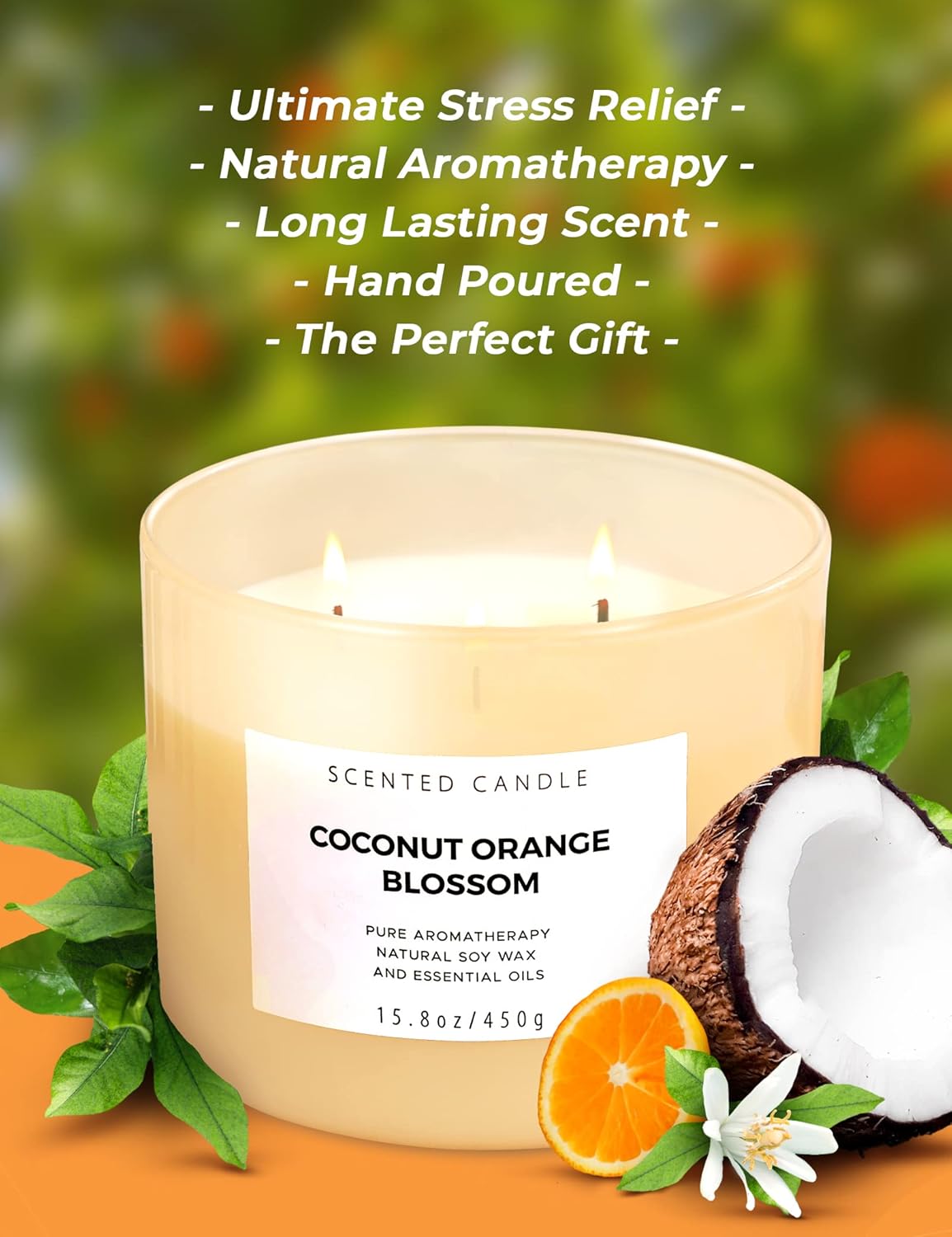Coconut Orange Blossom 3 Wick Soy Candle