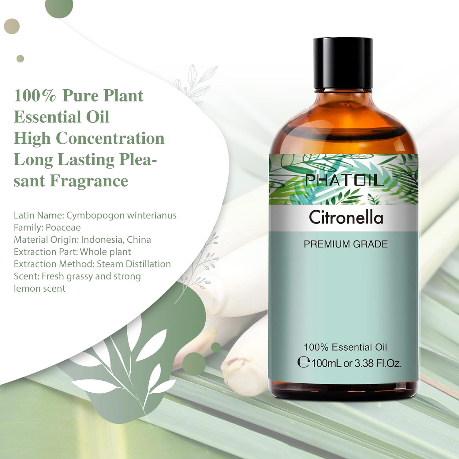 PHATOIL 100ML Citronella Essential Oil for Diffusers and DIY Projects