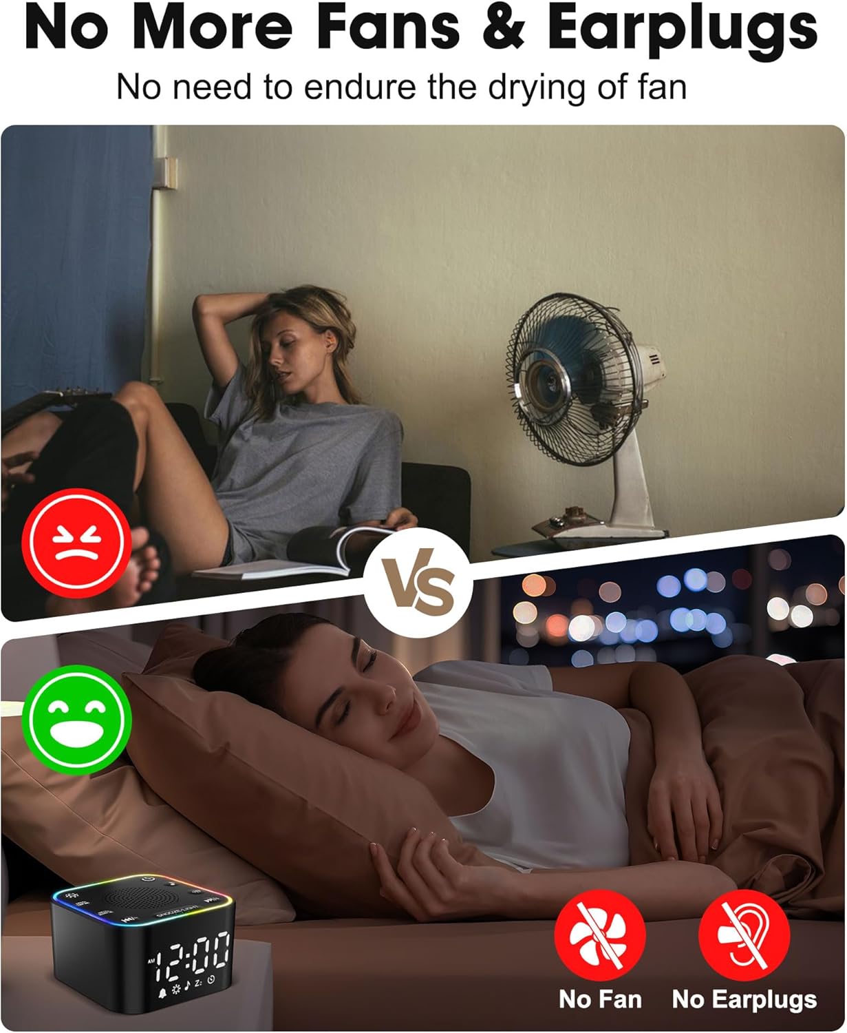 Alampan White Noise Machine with Alarm Clock and RGB Night Light