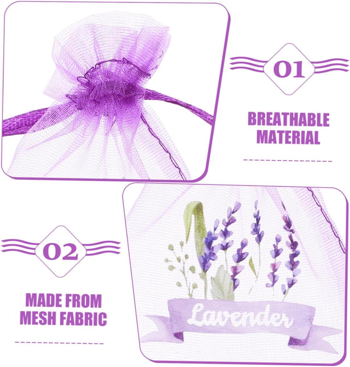 50pcs Lavender Organza Drawstring Bags for Dried Herbs Jewelry Wedding Favors