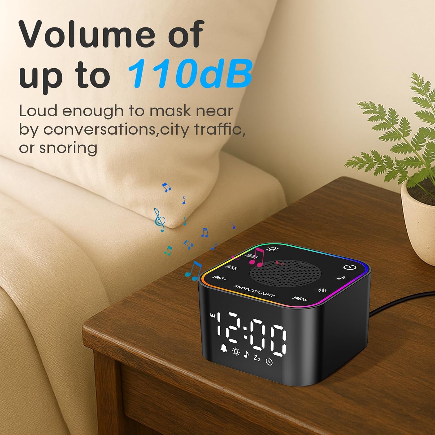 Sound Machine with Alarm Clock 30 Non-Looping Sleep Sounds and Night Light