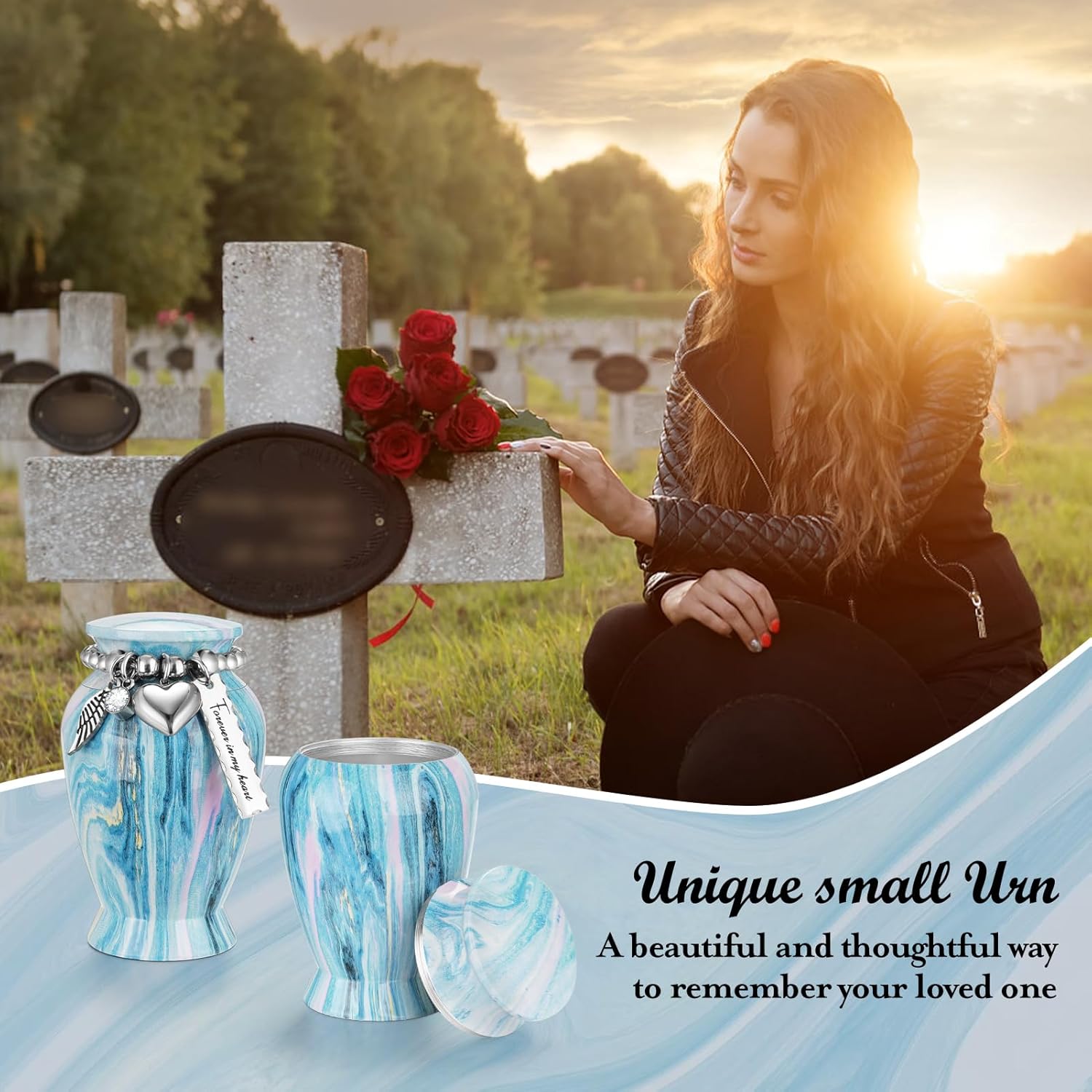 Dletay Small Urns for Human Ashes Ocean Blue Mini Cremation Urn
