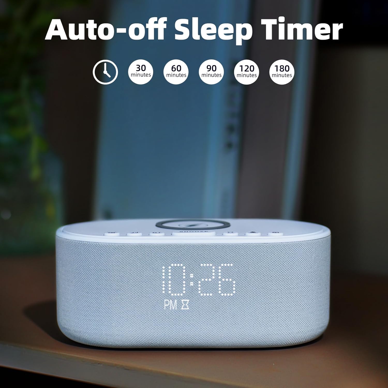 Odokee Sound Machine Alarm Clock with 10W Wireless Charger