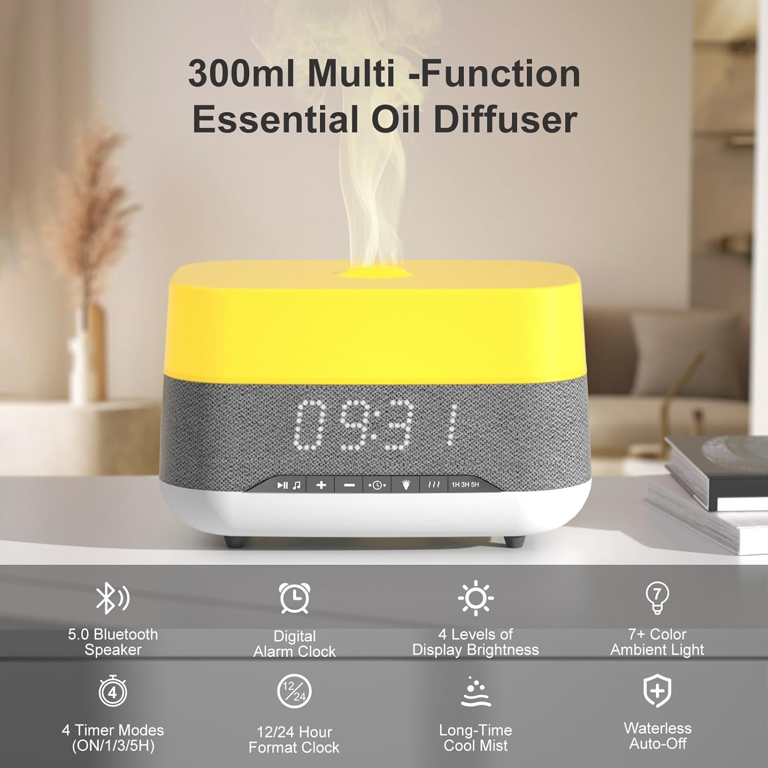 300ml Essential Oil Diffuser with Bluetooth Speaker and Alarm Clock