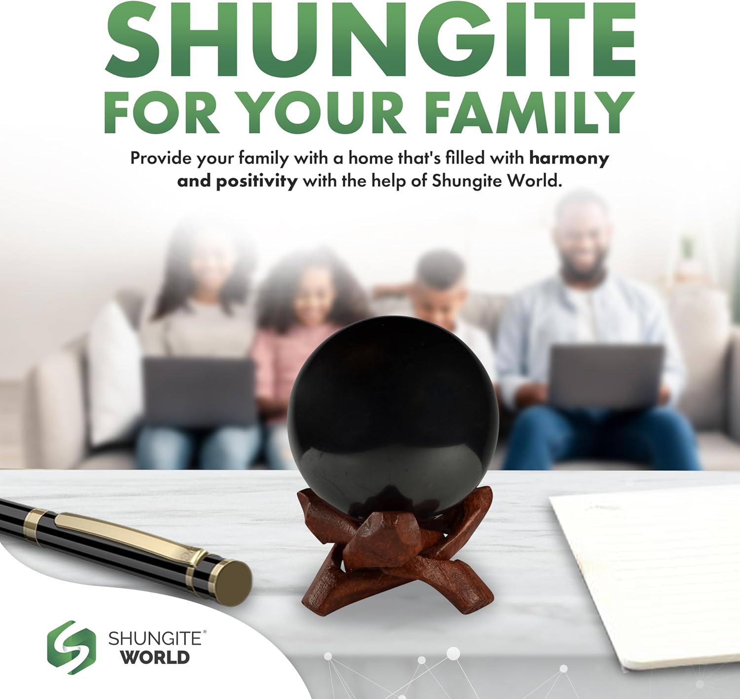 Shungite Stone Sphere 40mm with Stand for Feng Shui Healing