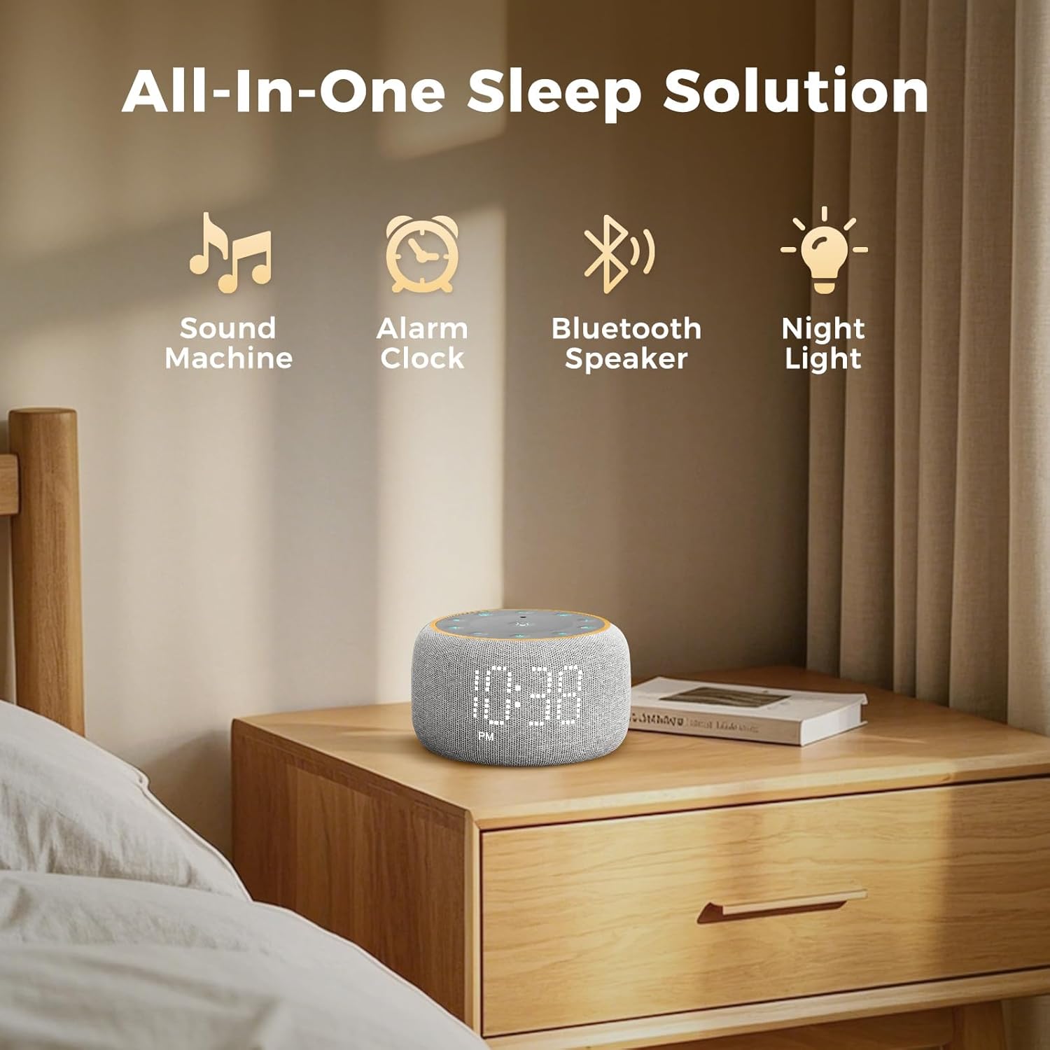 White Noise Machine Alarm Clock with 5W Speaker and 24 Sleep Sounds