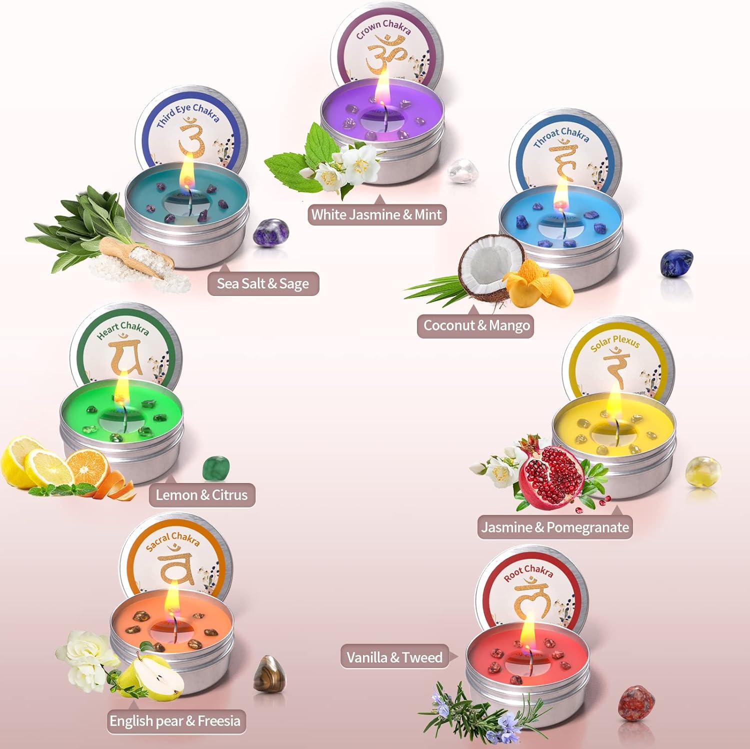 Chakra Candles Set of 7 for Meditation and Healing