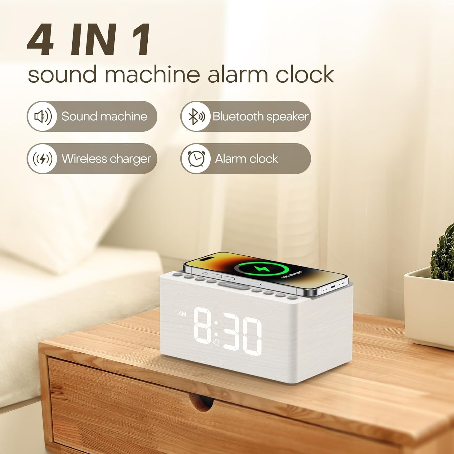 ANJANK Wooden Sound Machine Alarm Clock with Sleep Timer